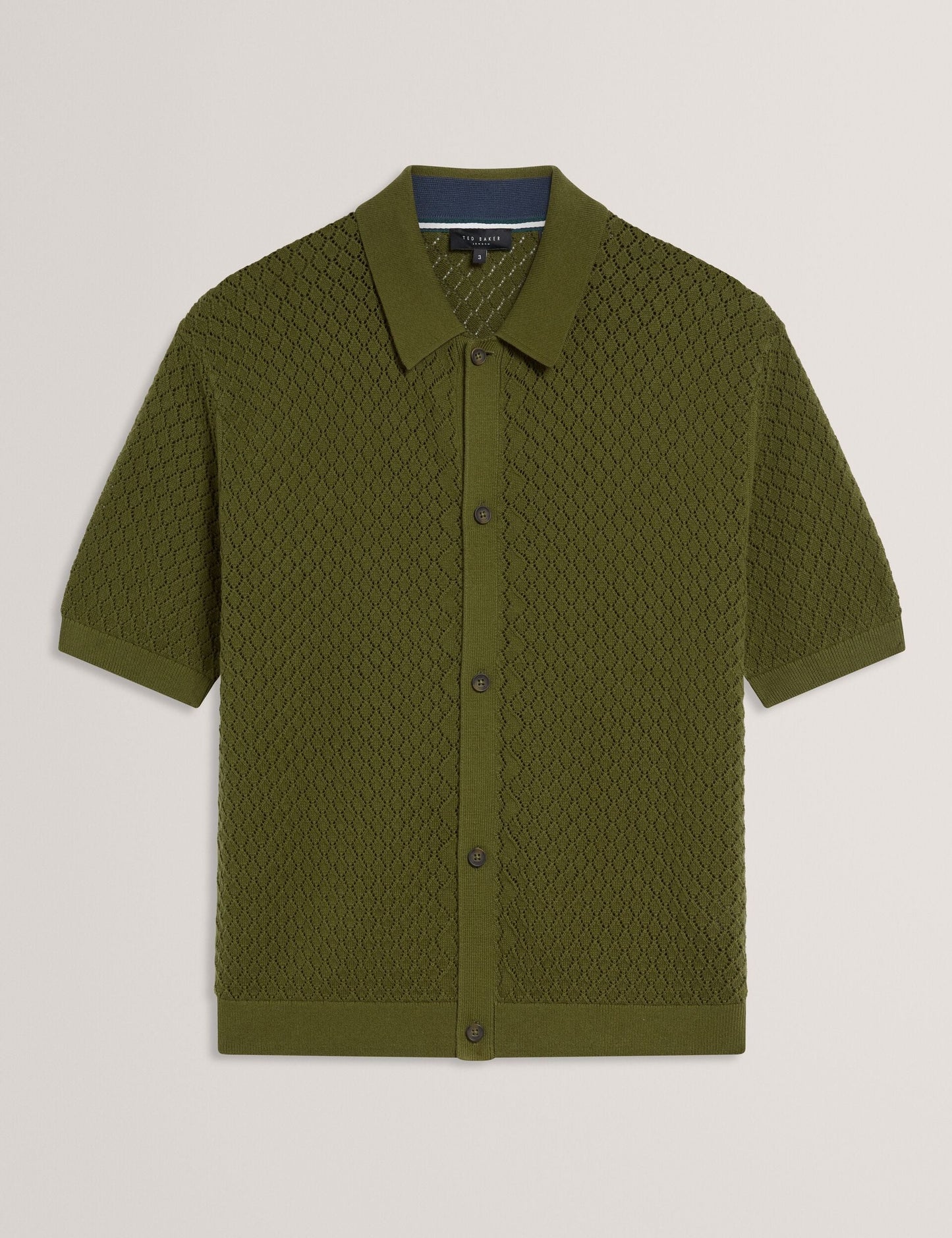 Ted Baker DOMATI Diamond Crochet Knit Short Sleeve Shirt GREEN