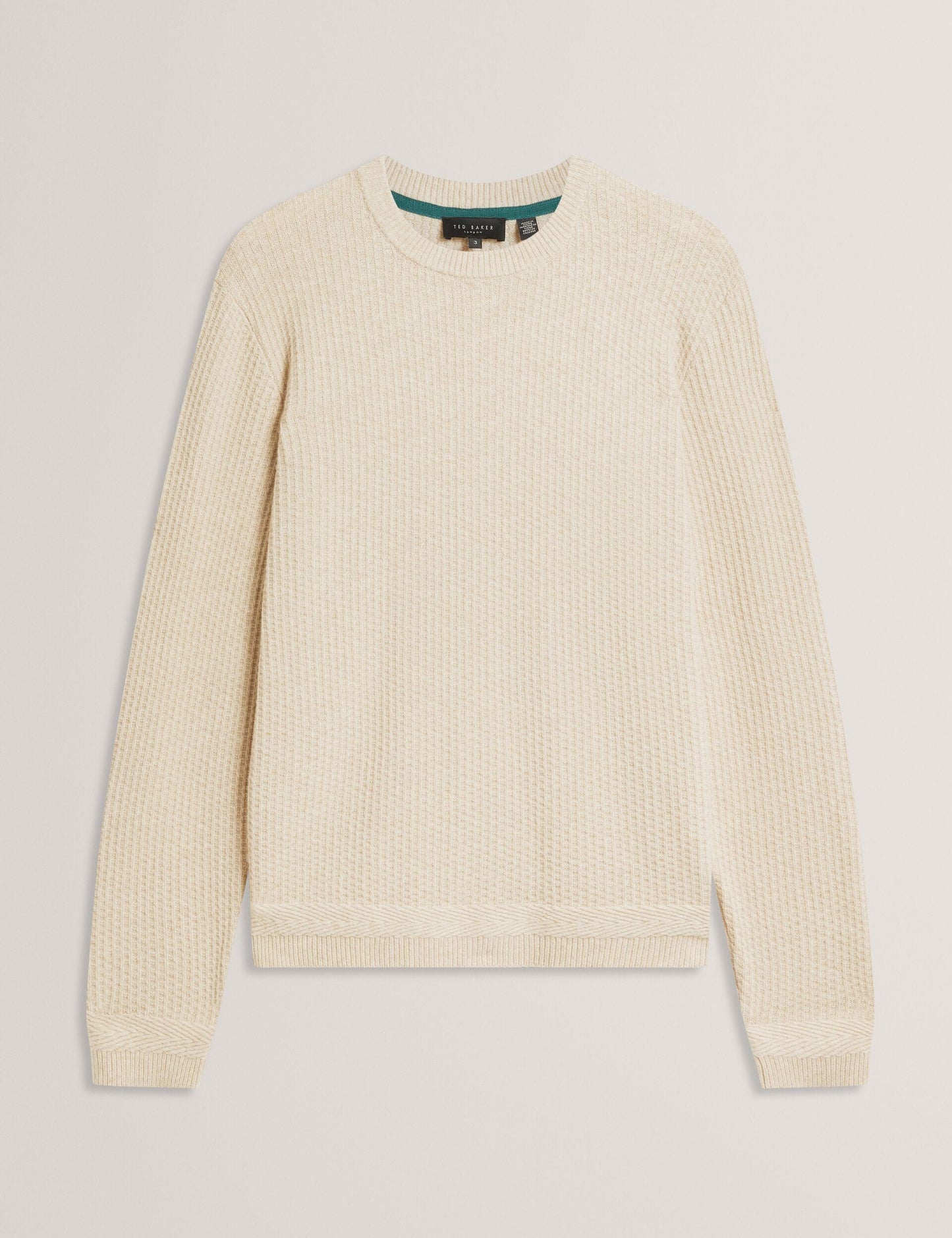 Ted Baker LEOCADI Herringbone Trim Textured Knit Sweater NATURAL