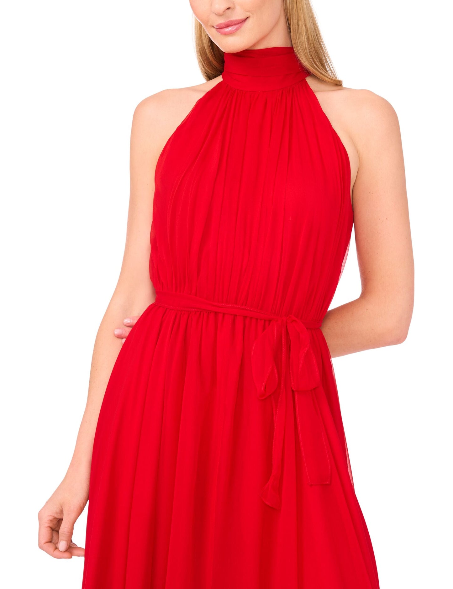 Ted Baker HALTER NECK HANKERCHIEF HEM MIDI DRESS - Salsa RED