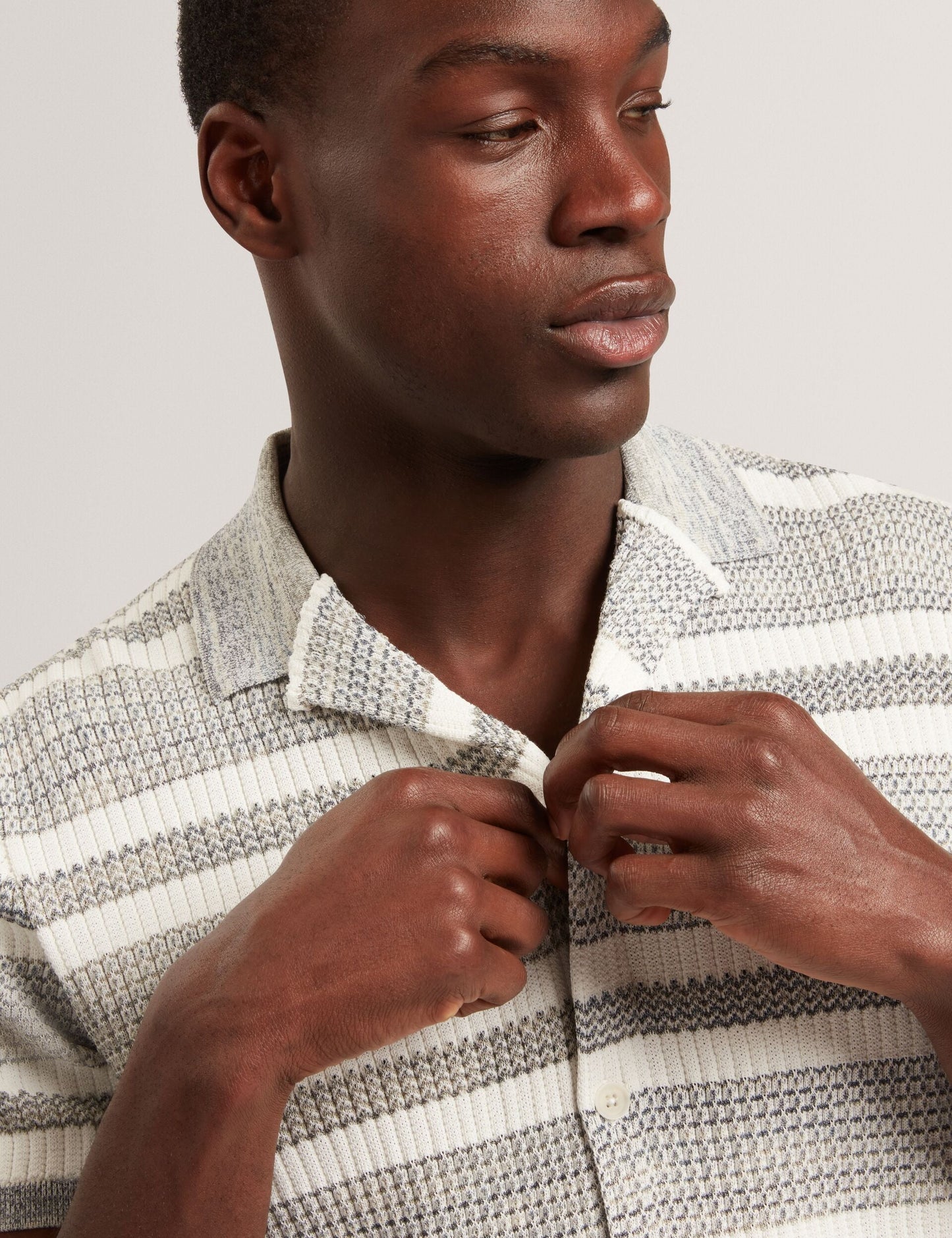 Ted Baker FLACKS Striped Knit Relaxed Short Sleeve Shirt WHITE