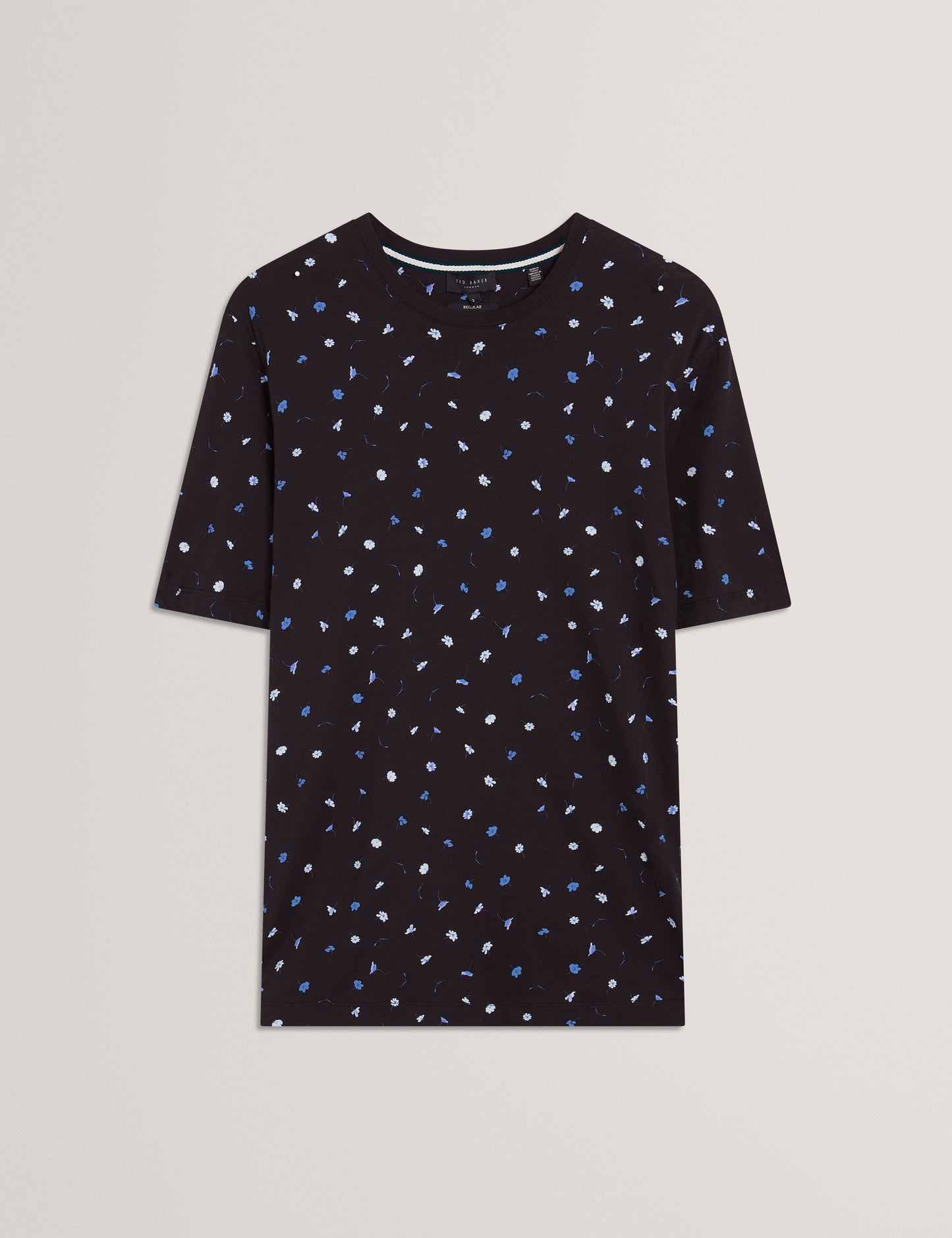 Ted Baker BURTUN - Scattered Floral Print Crew Neck T-Shirt BLACK