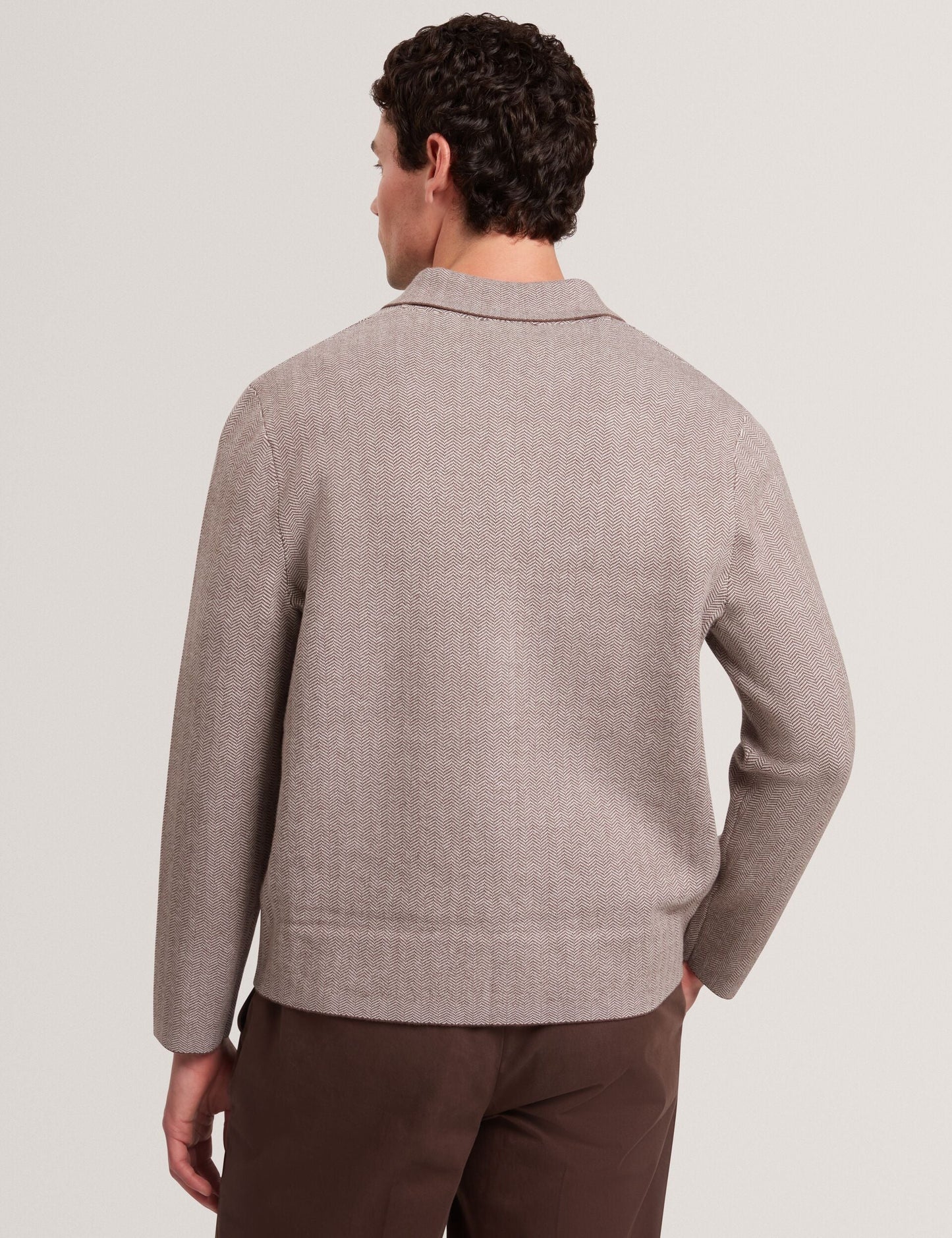 Ted Baker THIMON - Herringbone Knit Button-Up Jacket DARK BROWN