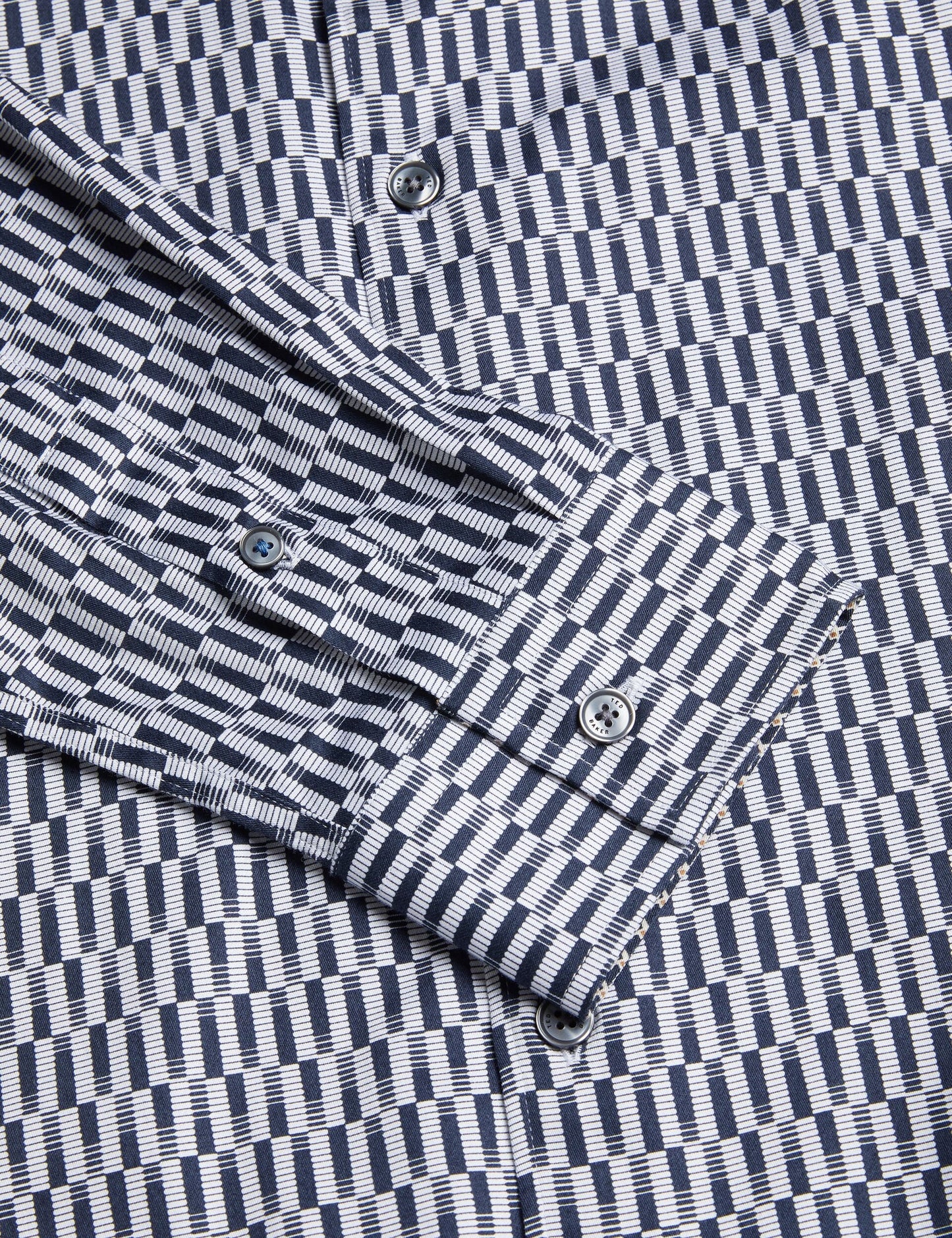 Ted Baker FRESTIN - Geometric Pattern Slim Long Sleeve Shirt NAVY