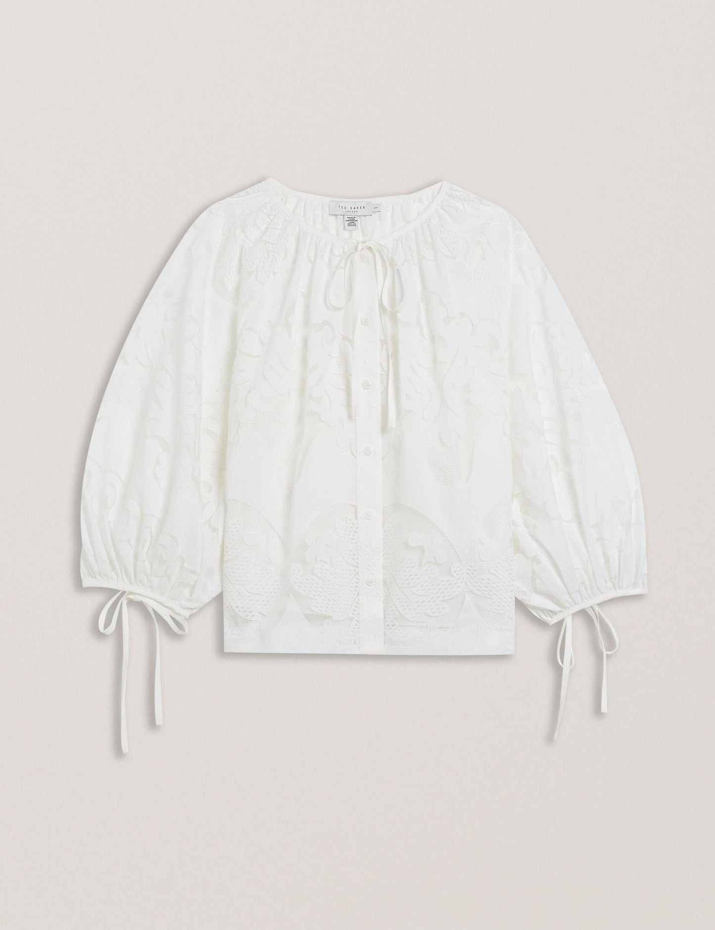 Ted Baker BACINA - Lace 3/4 Balloon Sleeve Blouse WHITE