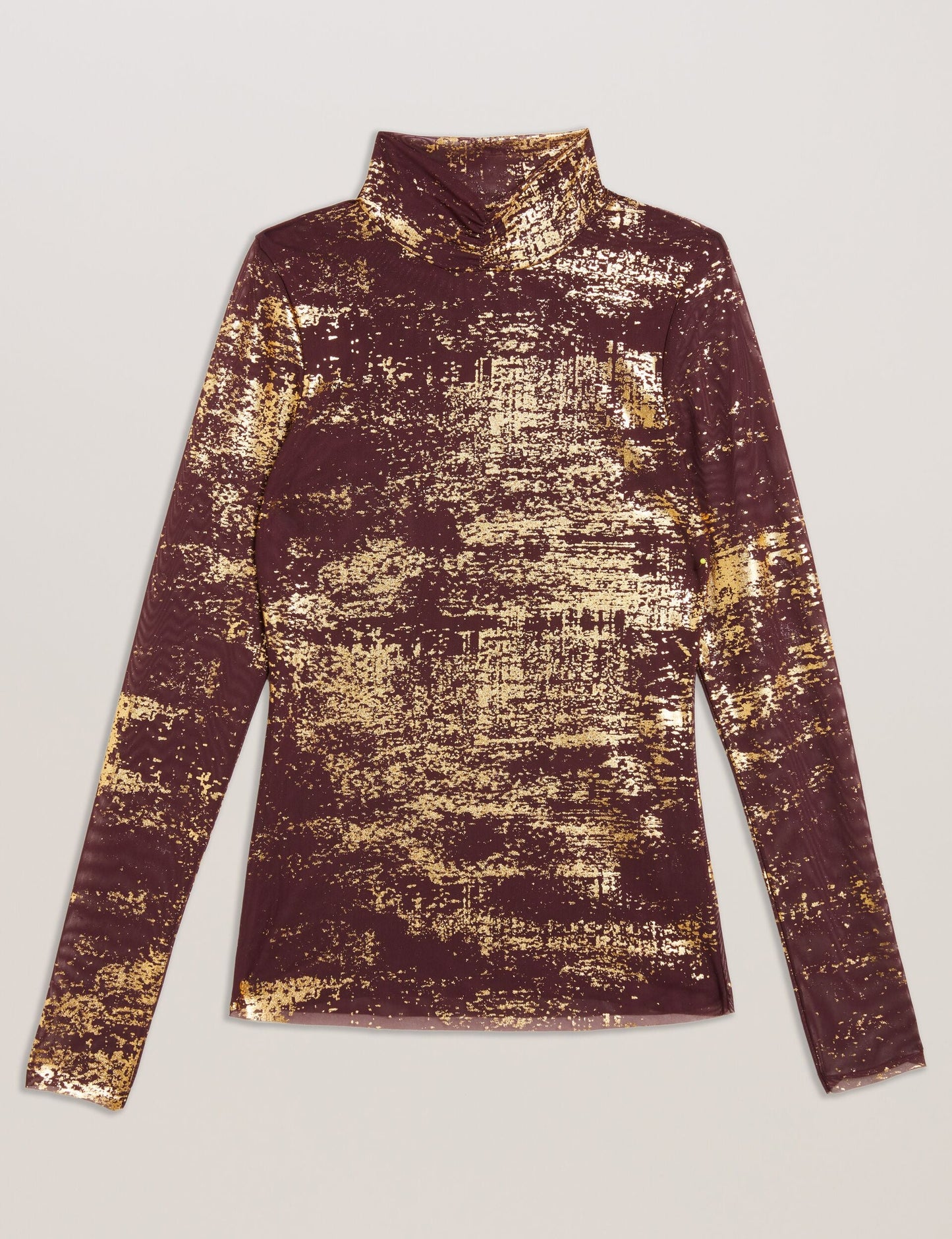 Ted Baker SOFIY - Foil Print High Neck Mesh Top DARK RED