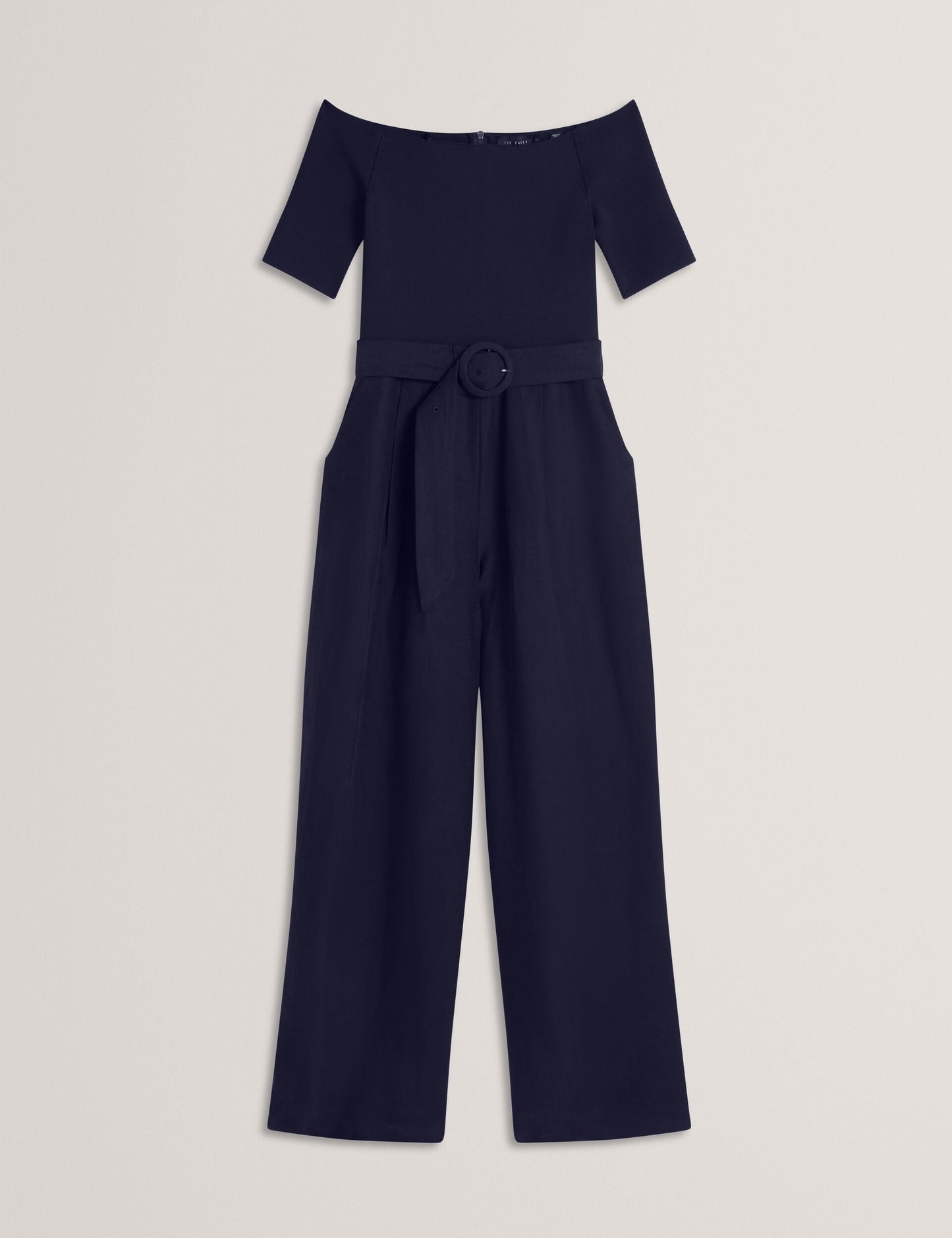 Ted Baker ANGELIY - Bardot Knit Top Wide Leg Belted Jumpsuit NAVY