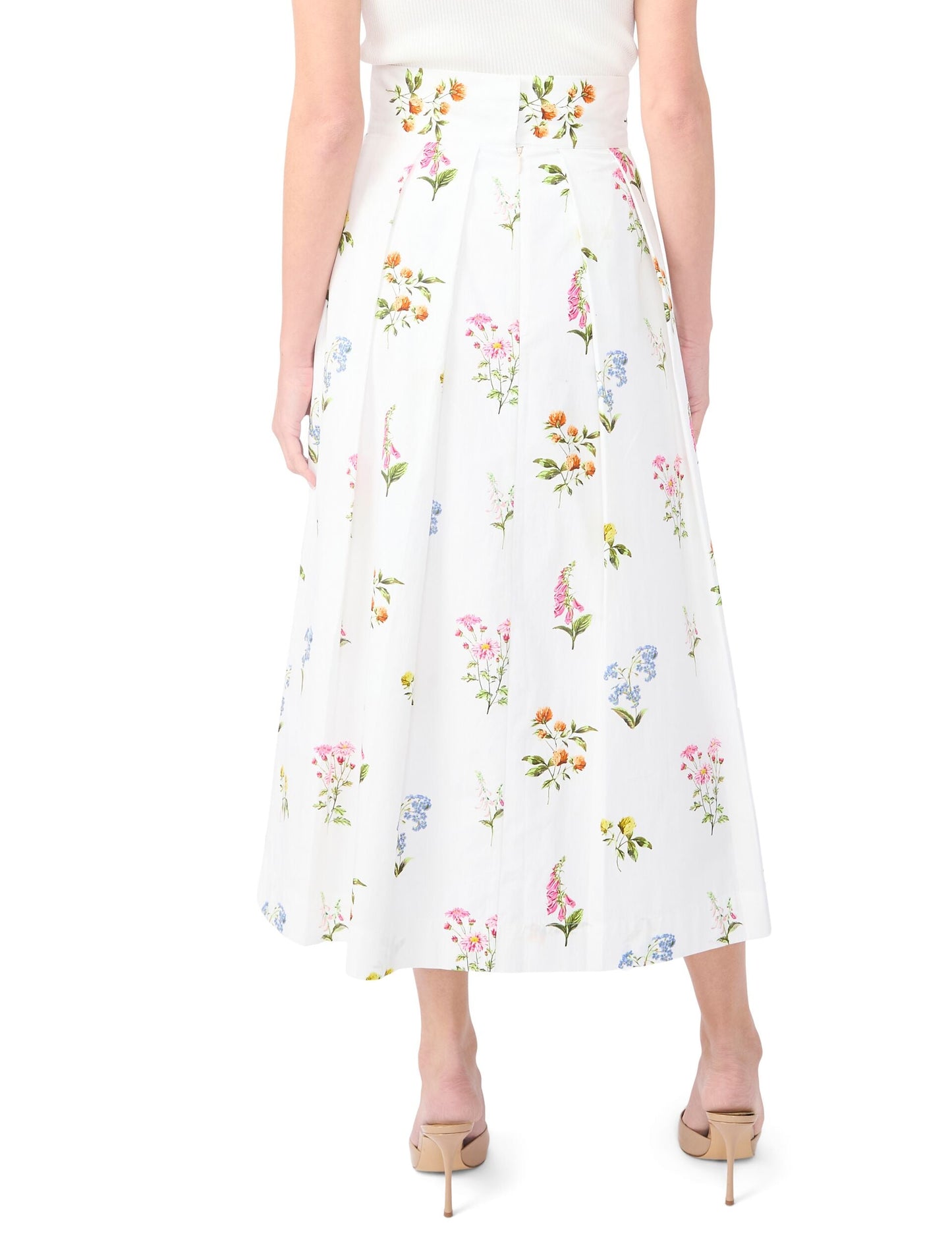 Ted Baker RIHANA Cotton Floral Pleated Midi Skirt WHITE