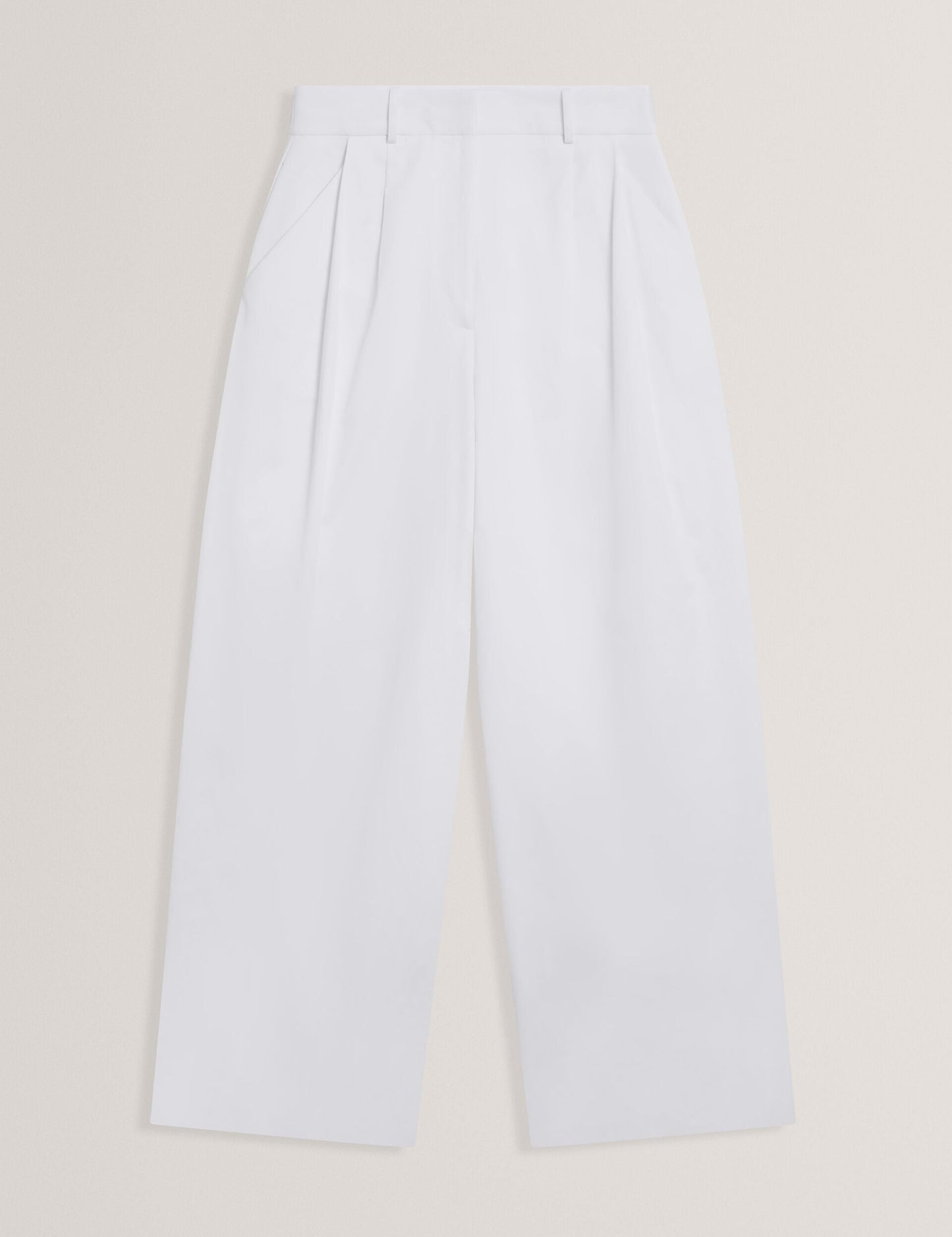 Ted Baker ZOZIA - Cotton Pleated Front Wide Leg Trousers WHITE