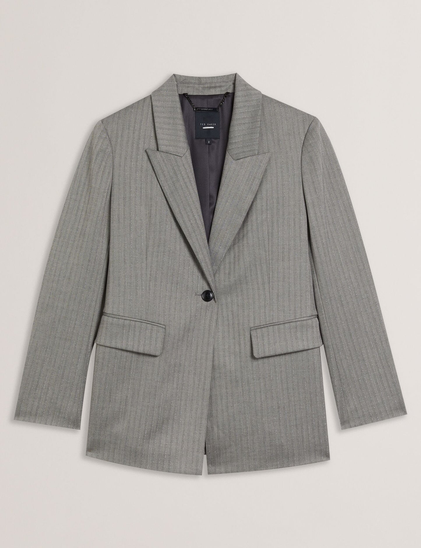 Ted Baker KOA - Oversized Herringbone Single Breasted Blazer DARK GREY