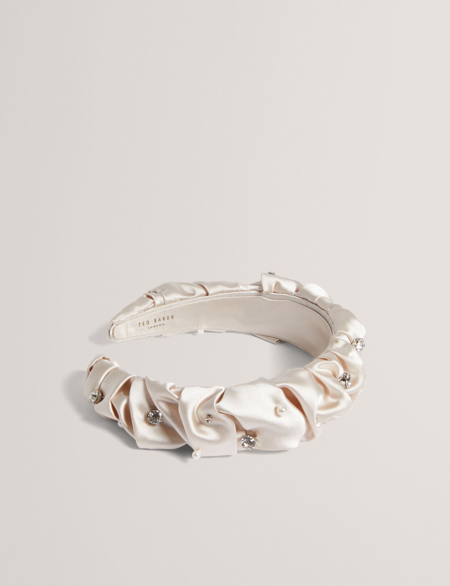 Ted Baker MELLSI - Rhinestone Ruched Satin Headband CREAM