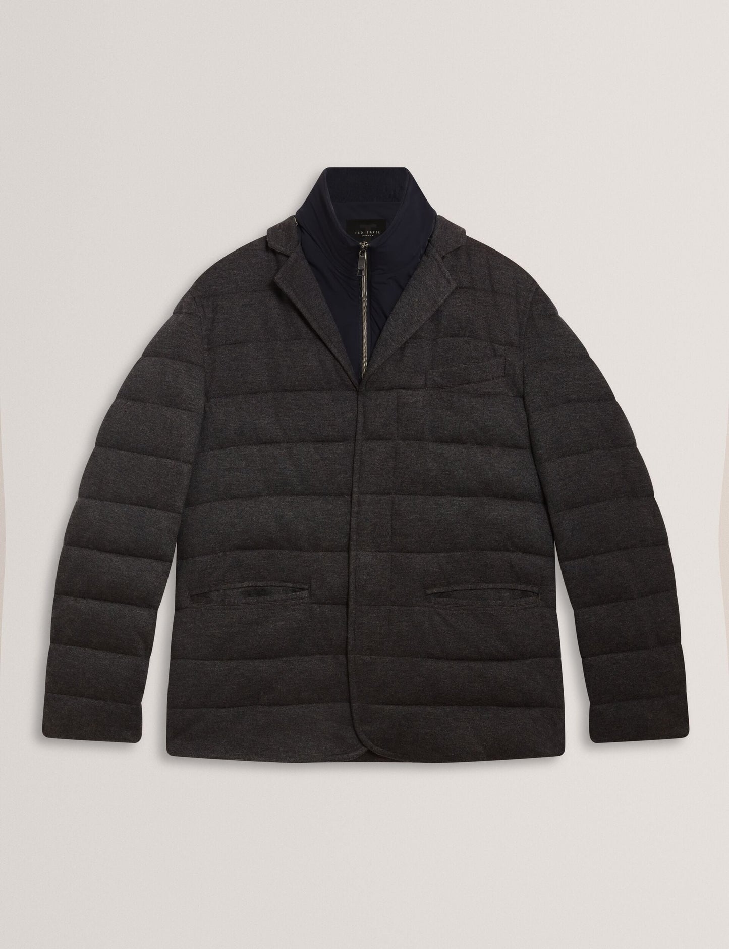 Ted Baker GEROME Quilted Blazer With High Neck Liner CHARCOAL