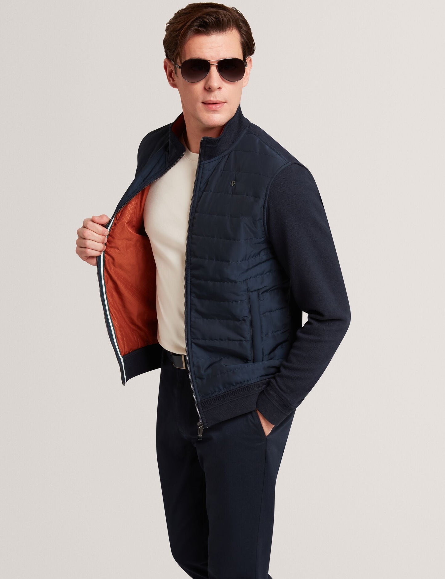 Ted Baker DURANO Quilted Front Zip-Through Knit Jacket NAVY