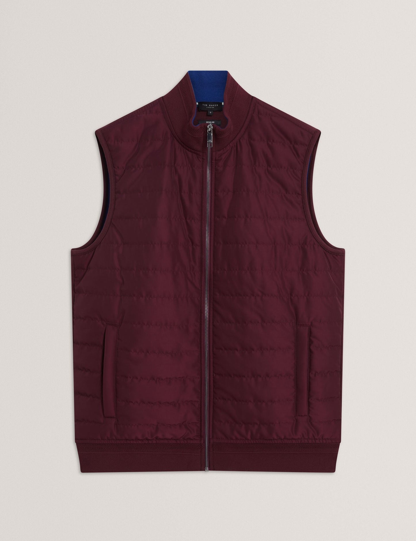 Ted Baker PAFAVOR Quilted Front Funnel Neck Zip-Up Gilet MAROON