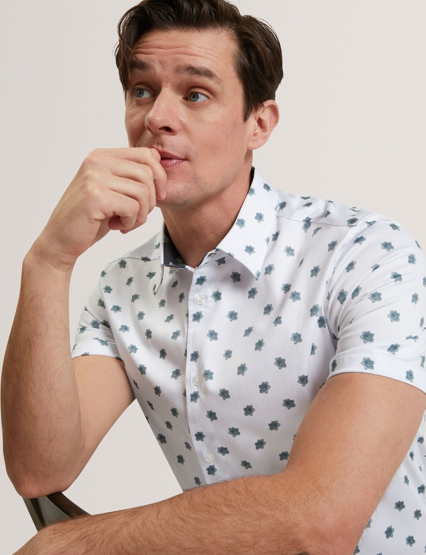 Ted Baker CHASKA Mini Floral Print Short Sleeve Shirt WHITE