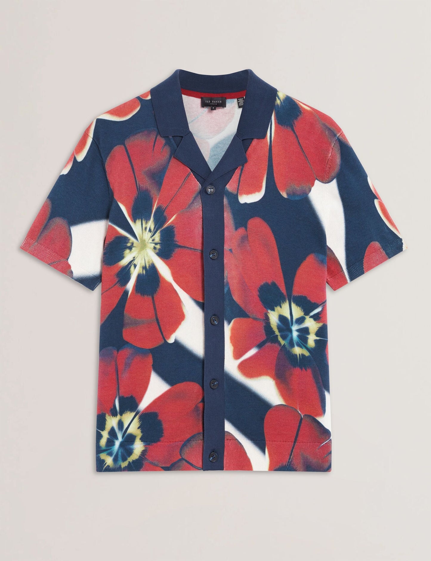 Ted Baker WYRIC Blooms Print Knitted Short Sleeve Shirt MULTICOLOUR