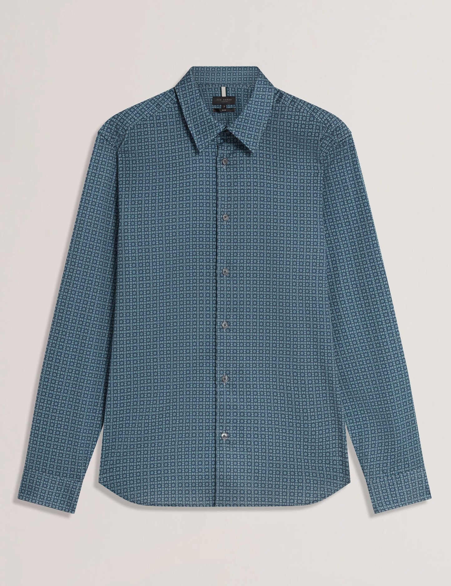 Ted Baker CAYLAXE Slim Fit Geo Print Cotton Blend Shirt NAVY