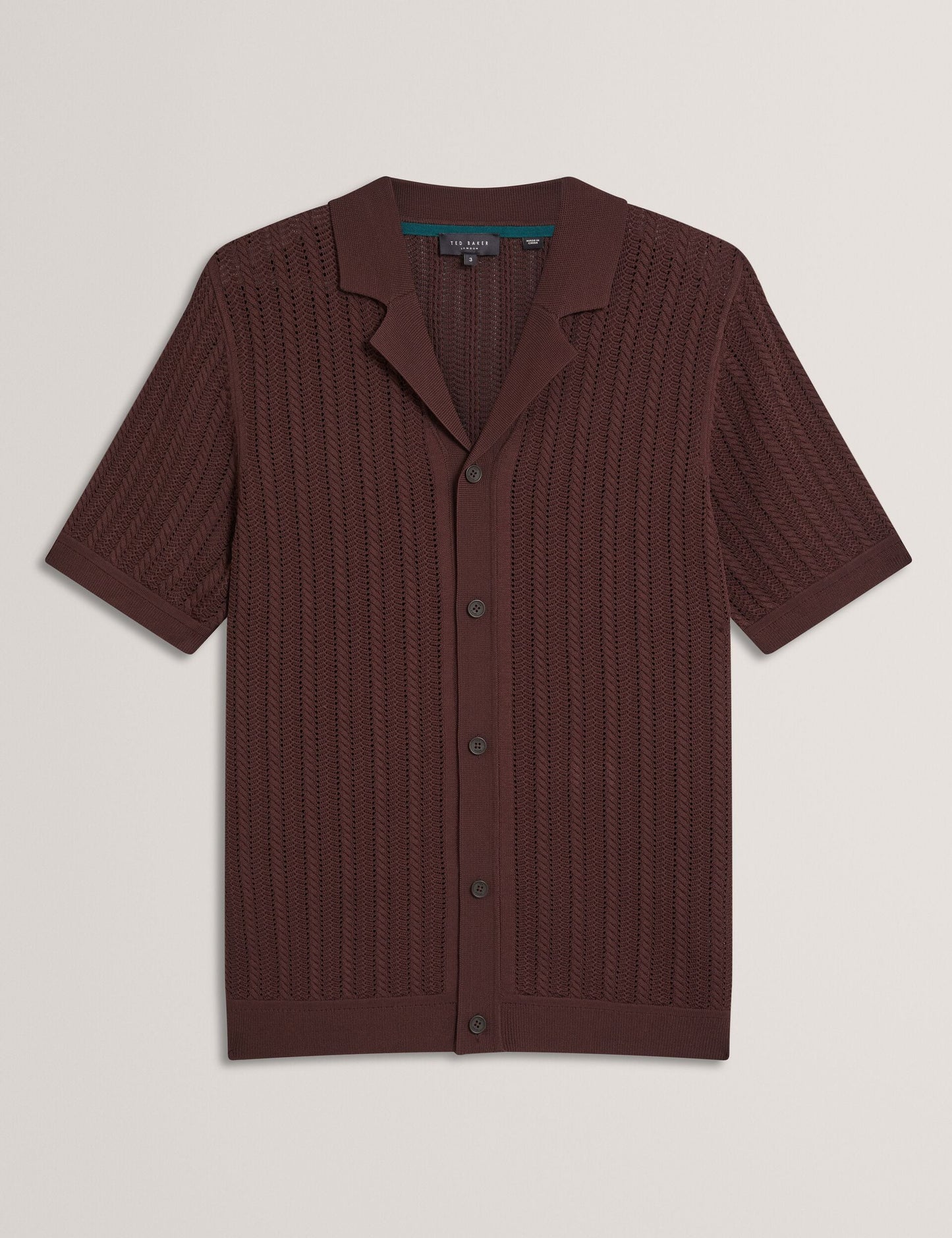Ted Baker LOUND Textured Stripe Knit Short Sleeve Shirt BROWN
