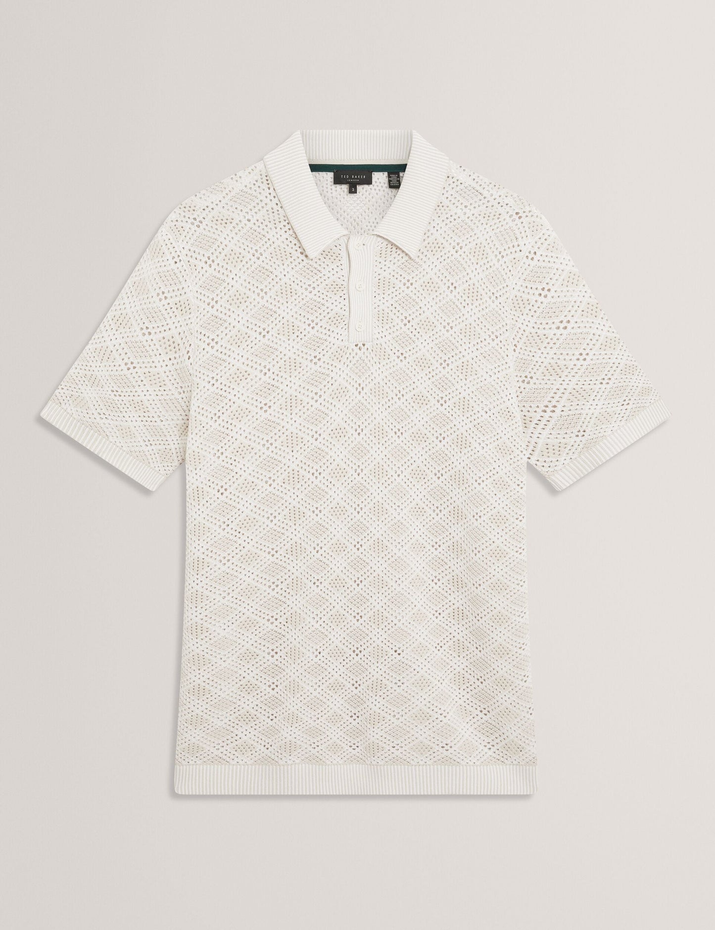 Ted Baker HELME Geometric Open Knit Short Sleeve Polo ECRU