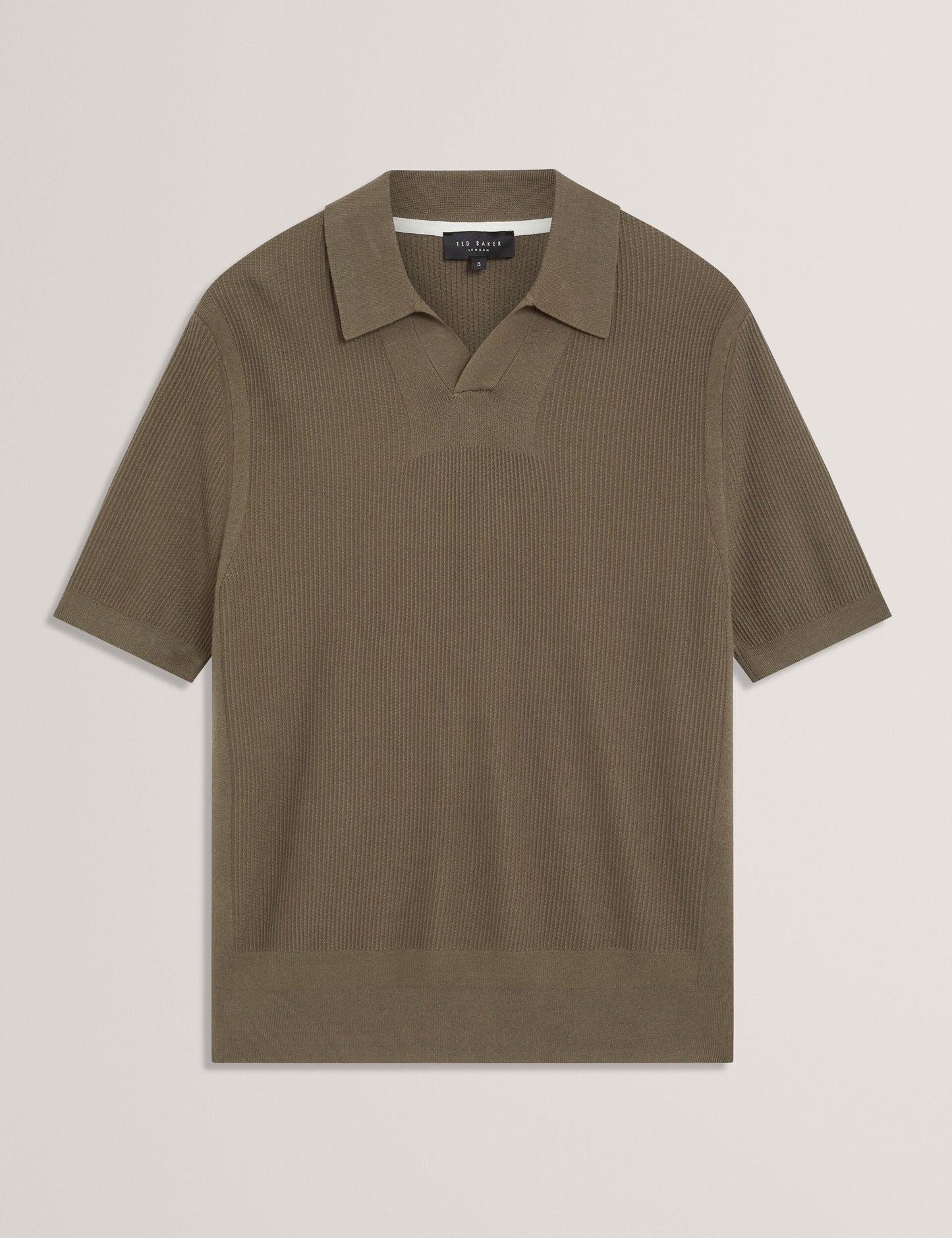 Ted Baker AINDREA Stitched Rib Open Neck Polo Shirt KHAKI