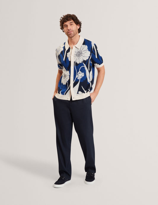 Ted Baker ALDERY Jacquard Botanical Print Wool Blend Shirt BRIGHT BLUE
