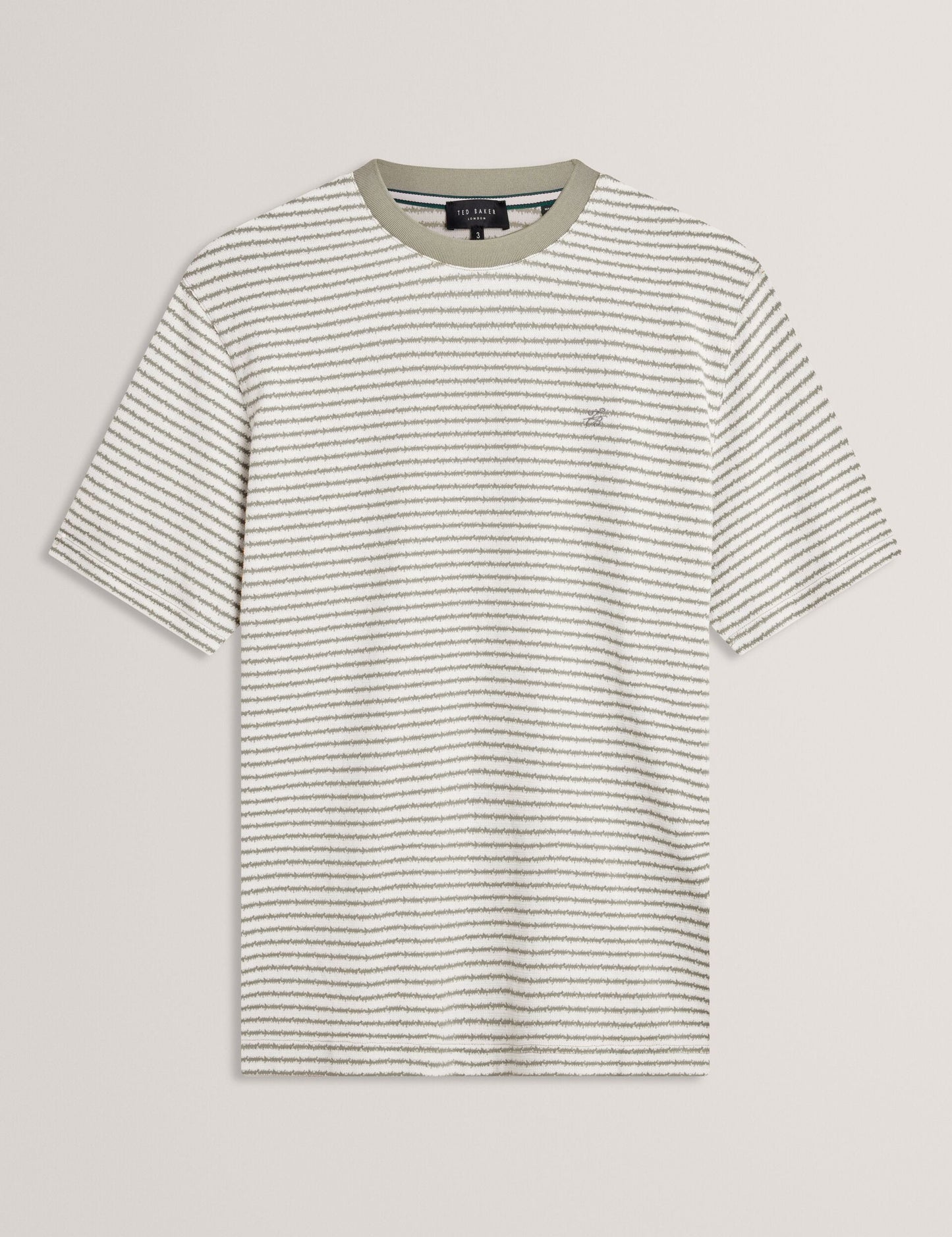Ted Baker VEXRIN Textural Stripe Crew Neck Cotton T-Shirt MID GREEN