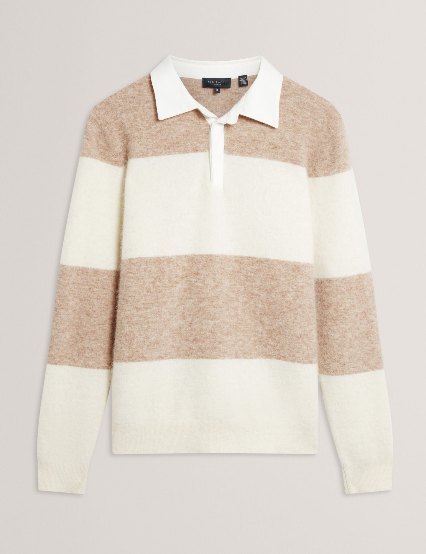 Ted Baker SOLARAN Alpaca Wool Block Stripe Rugby Shirt ECRU