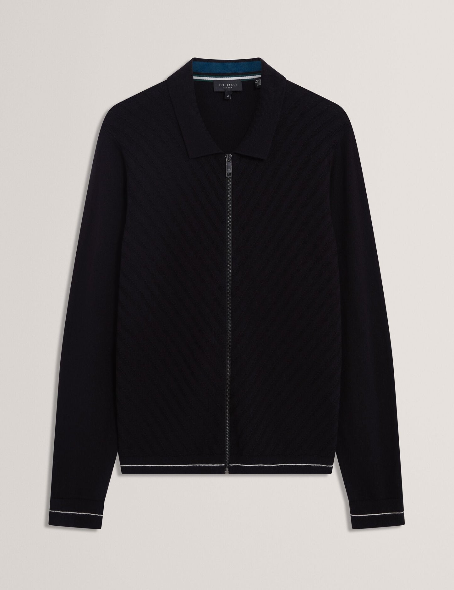 Ted Baker LYSAND Chevron Stitch Zip-Up Wool Knit Cardigan BLACK