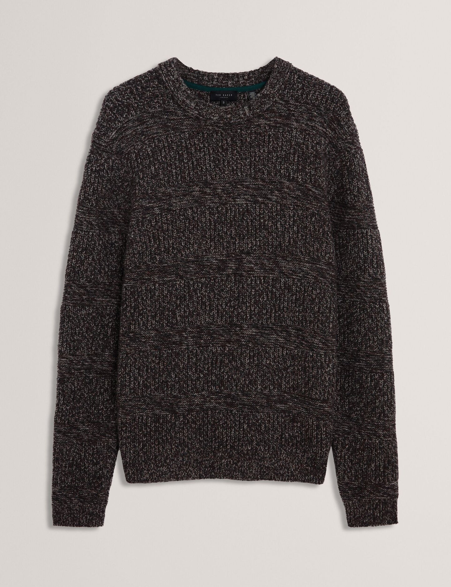Ted Baker MORVEN Marled Wool Knit Crew Neck Sweater DARK BROWN