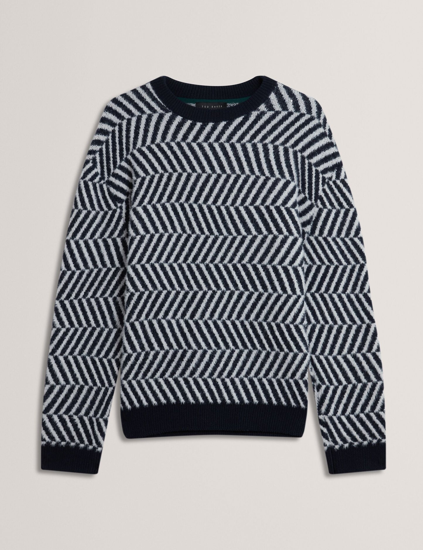 Ted Baker SERGEJ Zig Zag Print Wool Blend Jumper NAVY