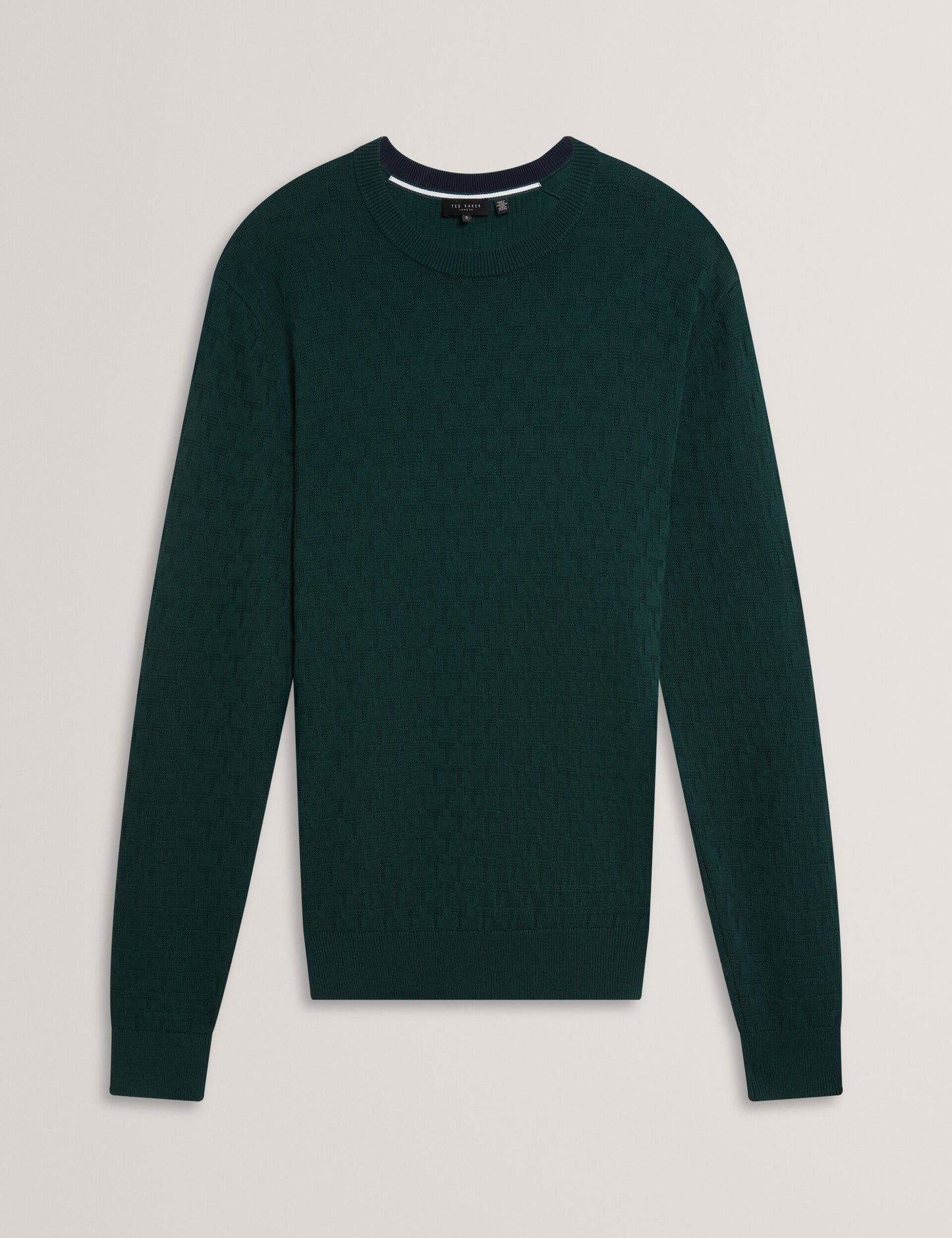 Ted Baker SAINSY Branded Texture Crew Neck Jumper DARK GREEN