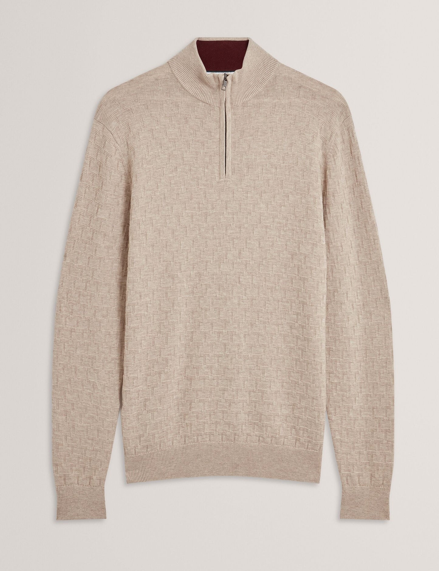 Ted Baker JEREMEE Branded Texture Zip Neck Jumper NATURAL