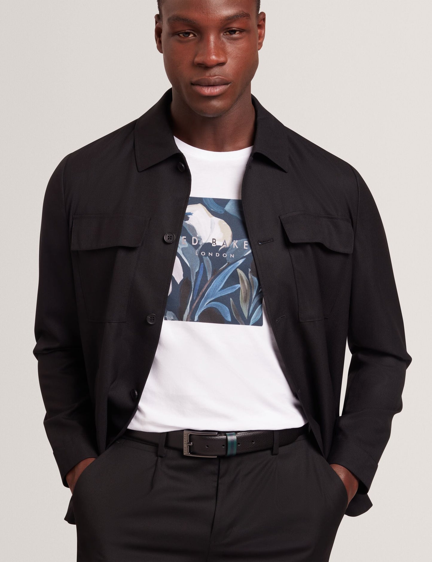 Ted Baker KENDON - Grained Leather Belt With Striped Loop BLACK