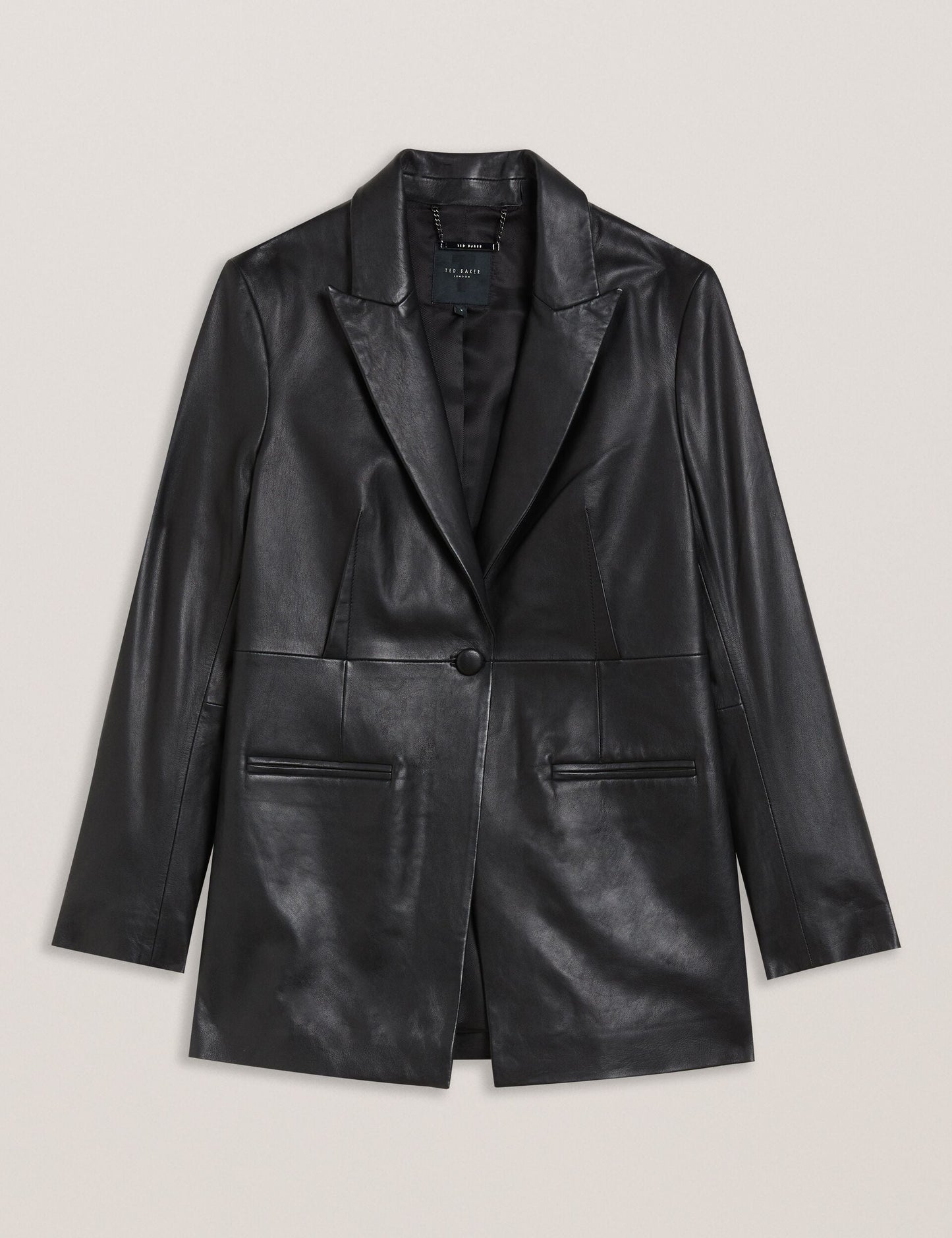 Ted Baker MELLIIE - Longline Single Breasted Leather Blazer BLACK
