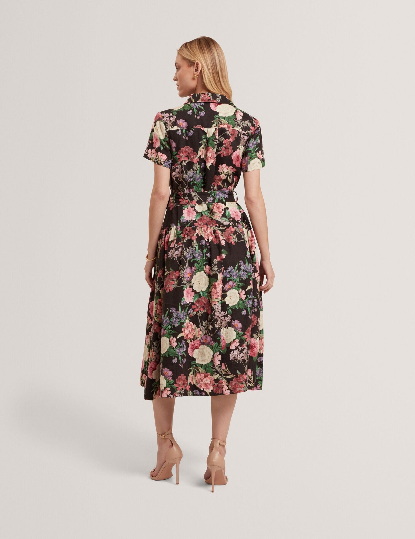 Ted Baker CHARLIE Floral Tie Waist Midi Shirt Dress BLACK