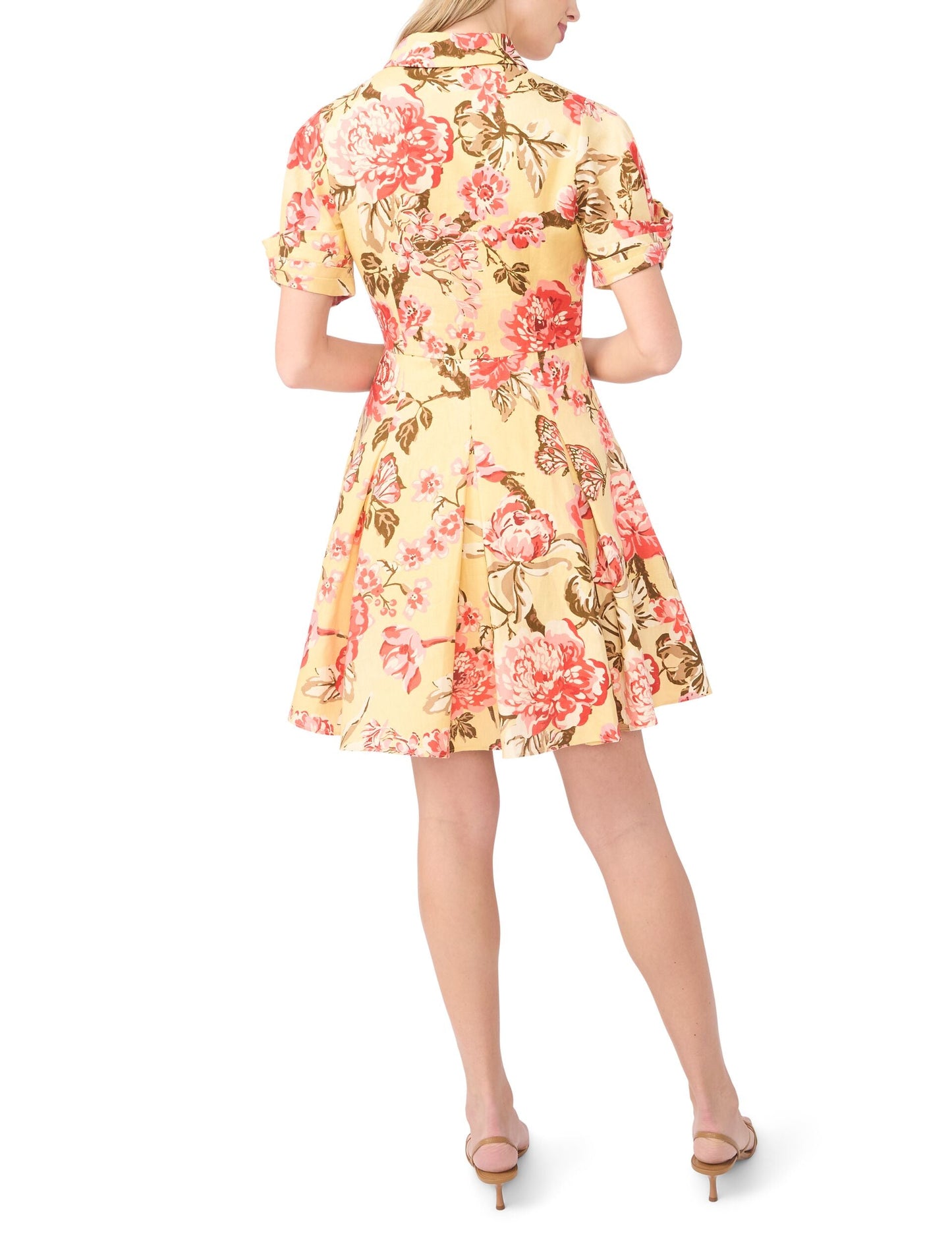 Ted Baker STINA Floral Twist Sleeve Mini Shirt Dress LIGHT YELLOW