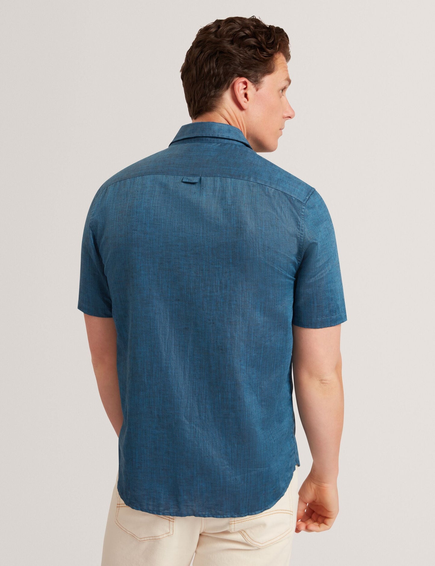 Ted Baker Navy Short Sleeve Textured Linen Cotton Shirt | PALOMAS | Ted Baker NAVY