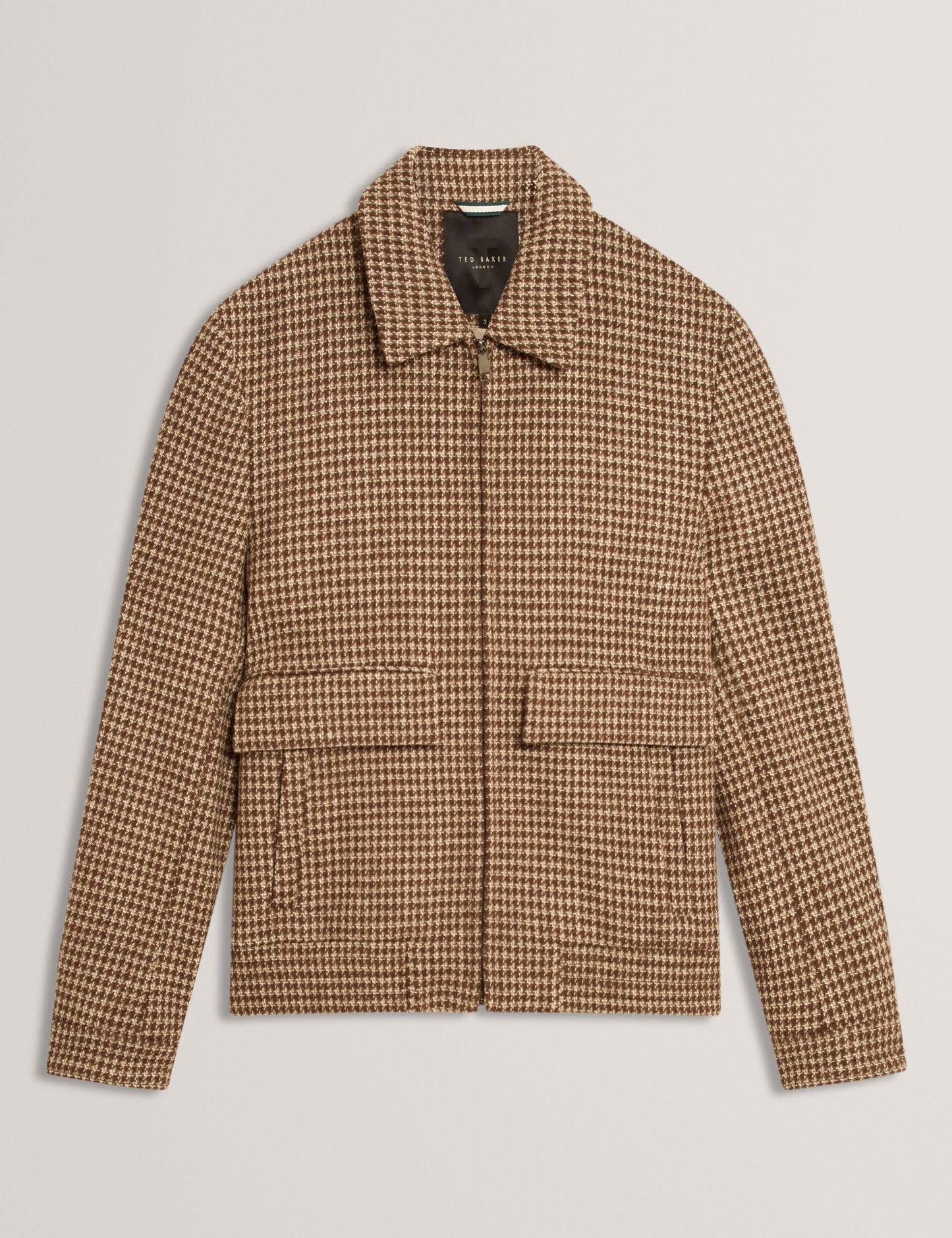 Ted Baker BAGLAN Dogtooth Check Wool Harrington Jacket STONE