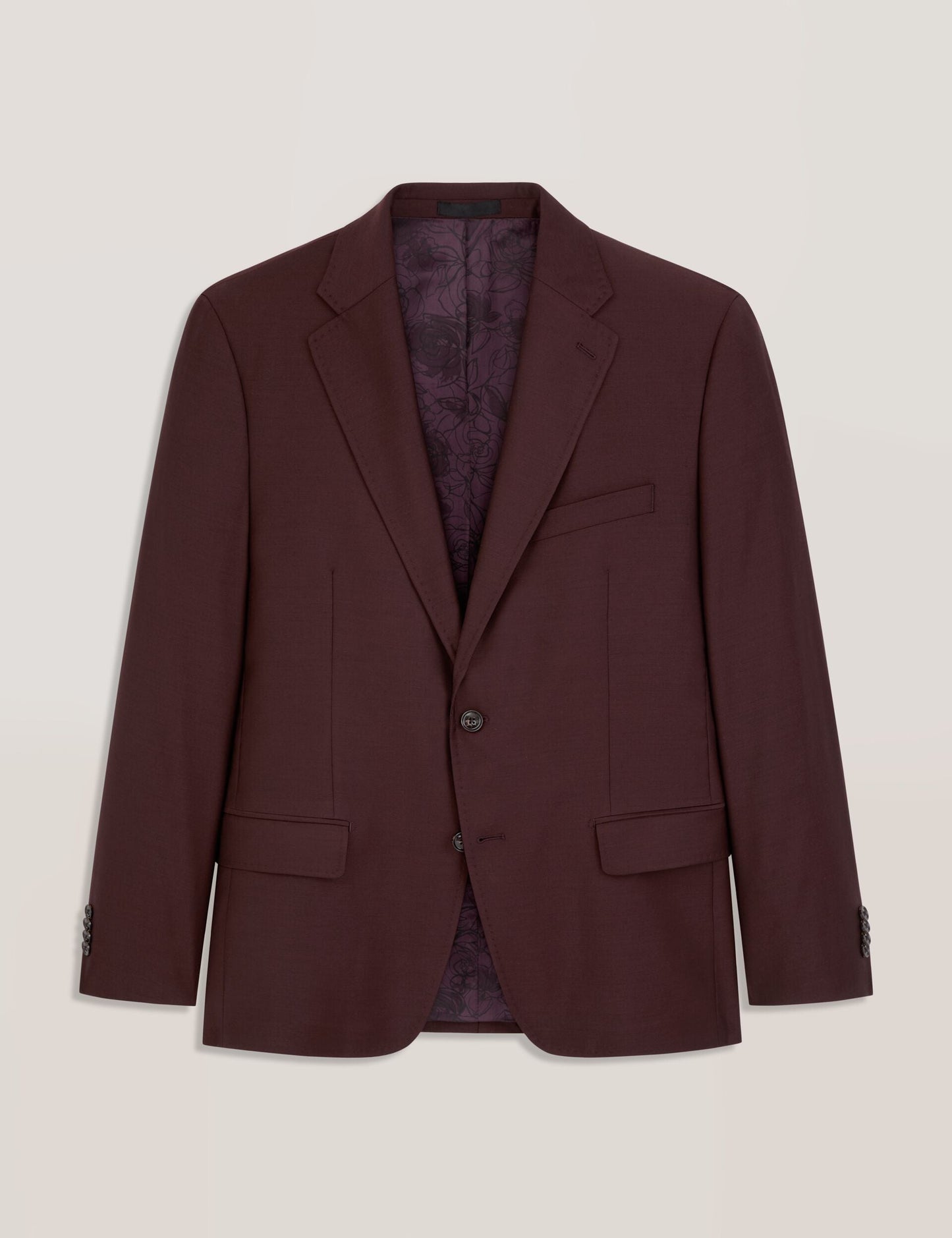 Ted Baker WRIGHT-TWILL – Single Breasted Two Button Notch Fully Fashioned Twill Suit Jacket BURGUNDY