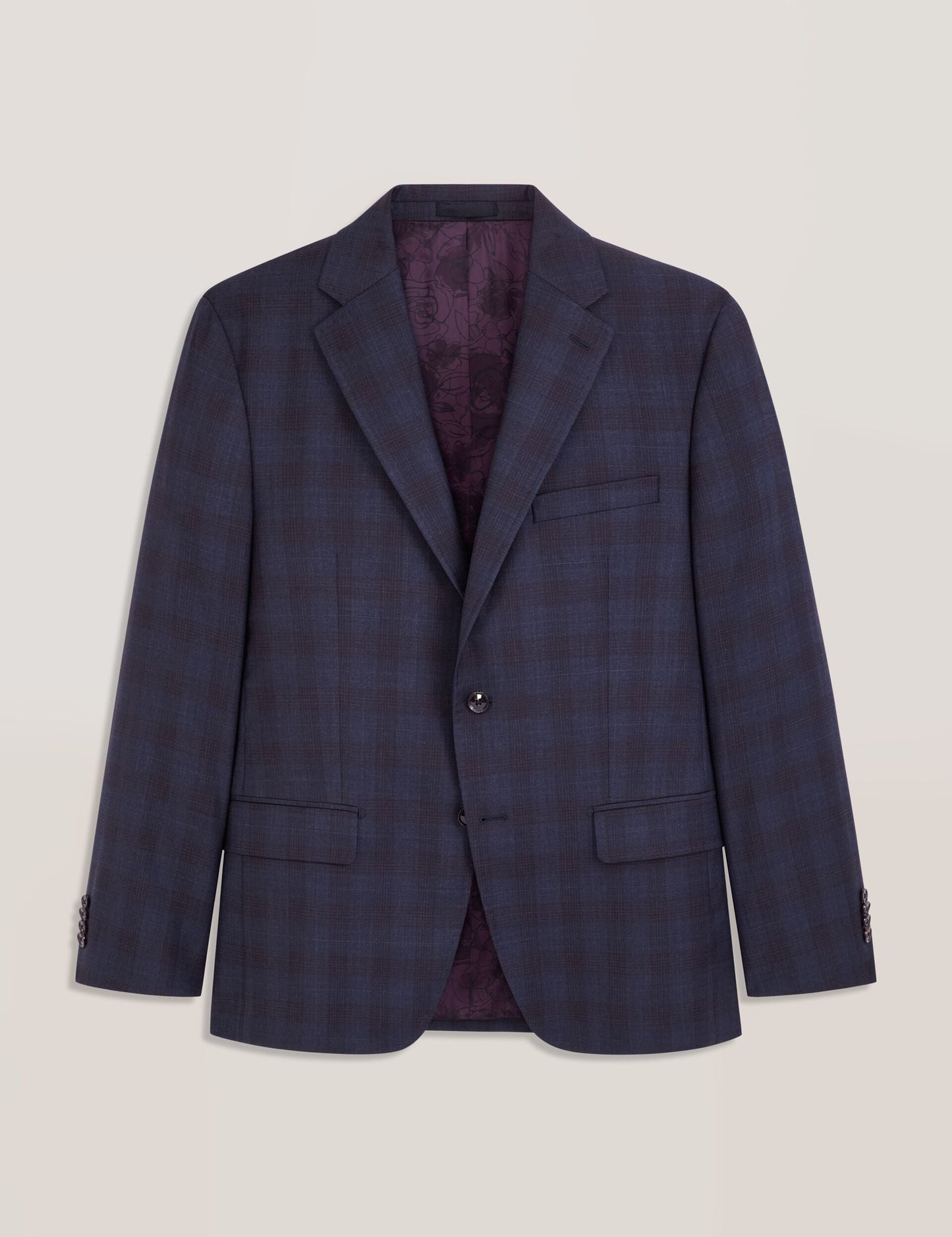 Ted Baker WRIGHT-PLAID – Single Breasted Two Button Notch Fully Fashioned Plaid Suit Jacket BROWN
