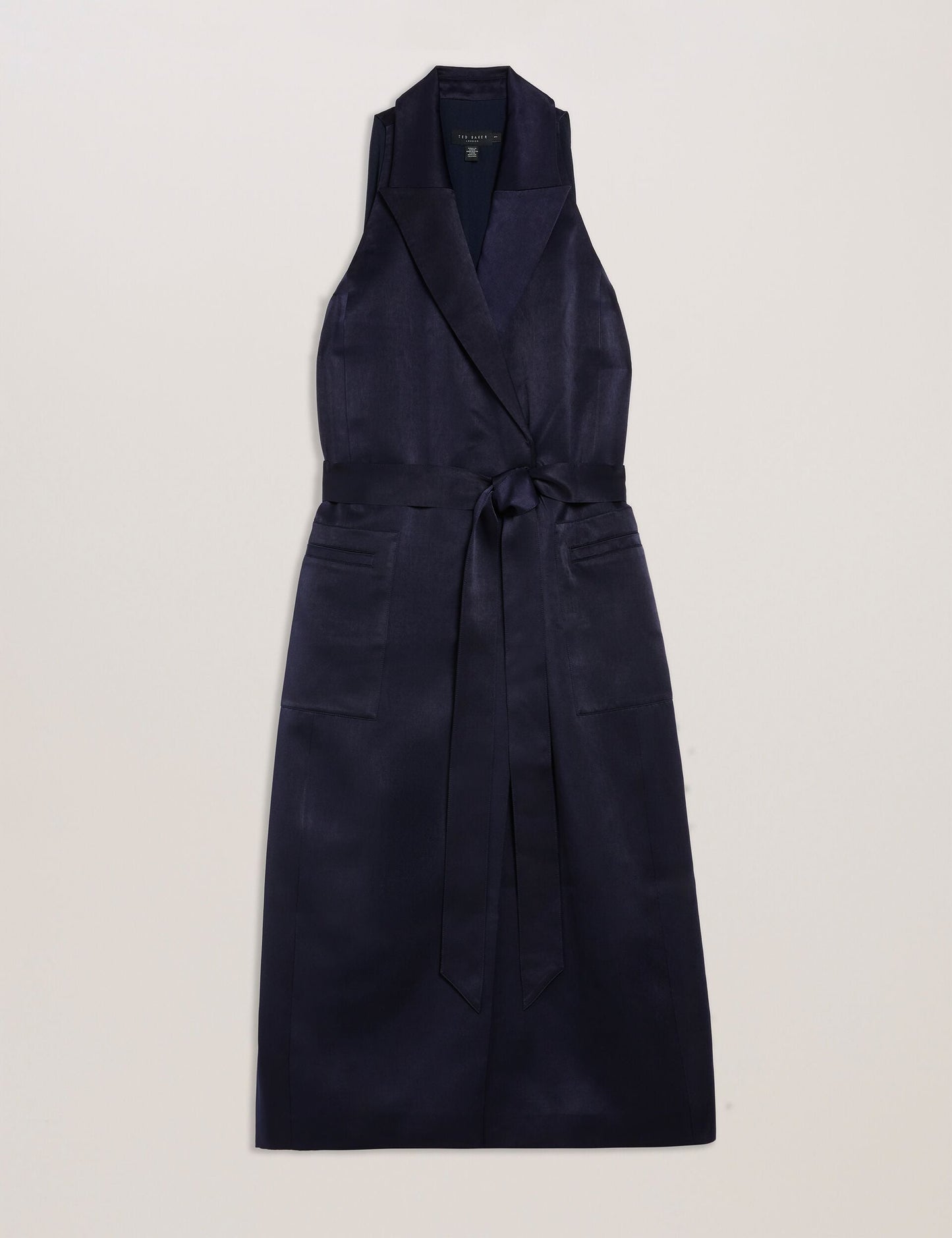 Ted Baker TEERUD - Tailored Satin Midi Dress with Belt NAVY