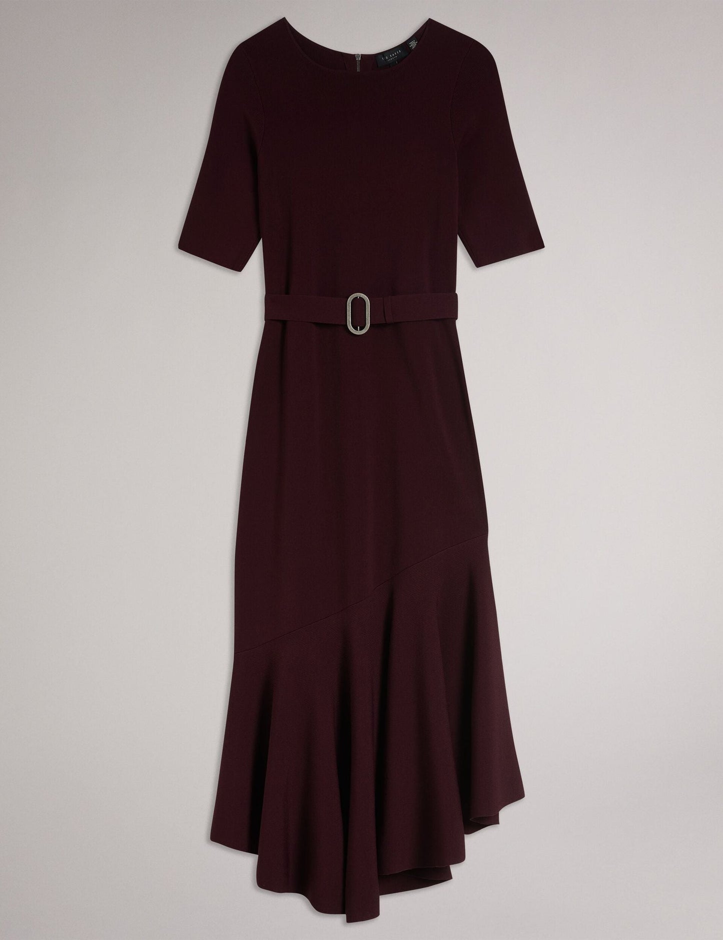 Ted Baker SAMALEE - Flippy Hem Knitted Midi Dress DARK RED