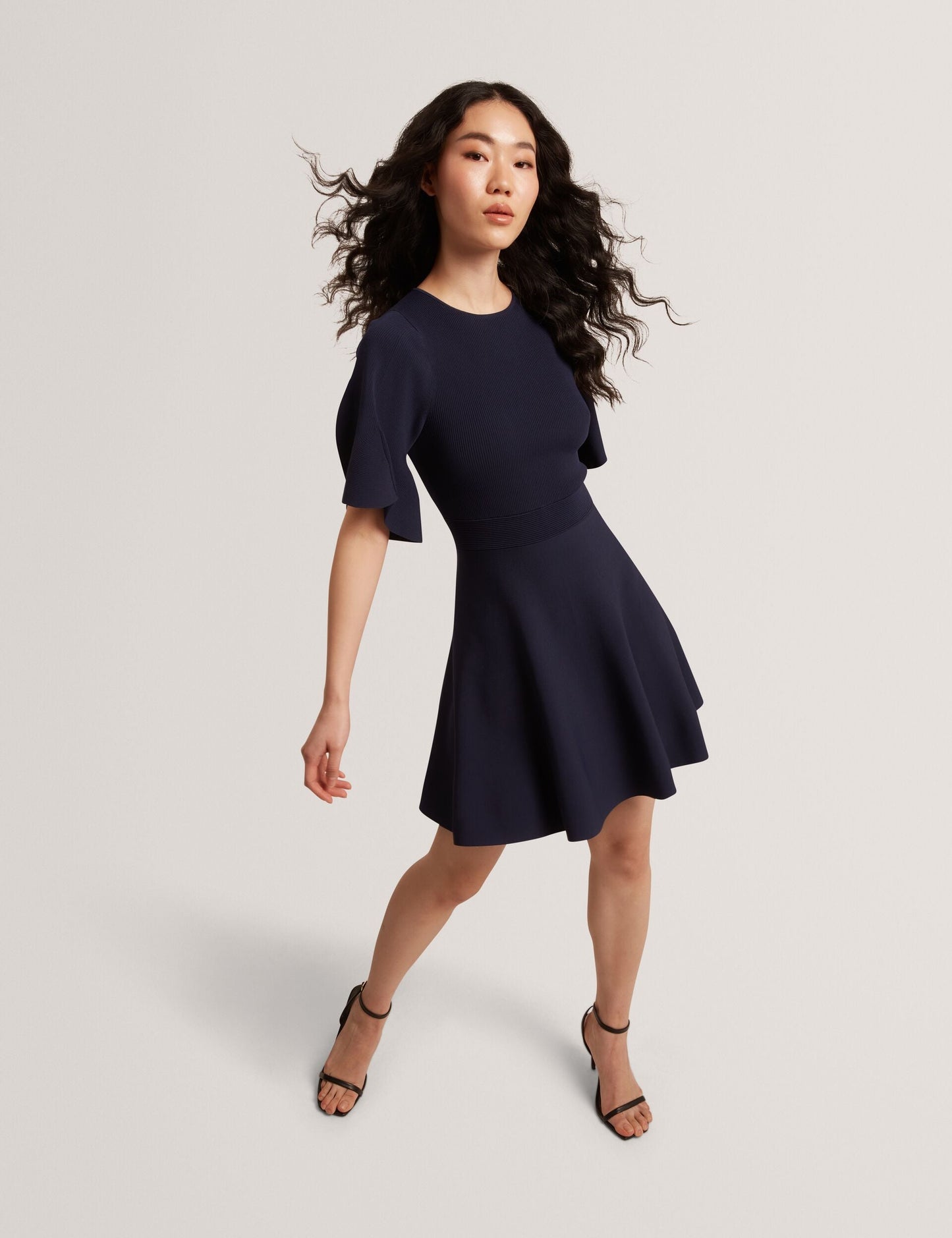 Ted Baker FLARE SHORT SLEEVE CREW NECK MINI DRESS - Navy NAVY