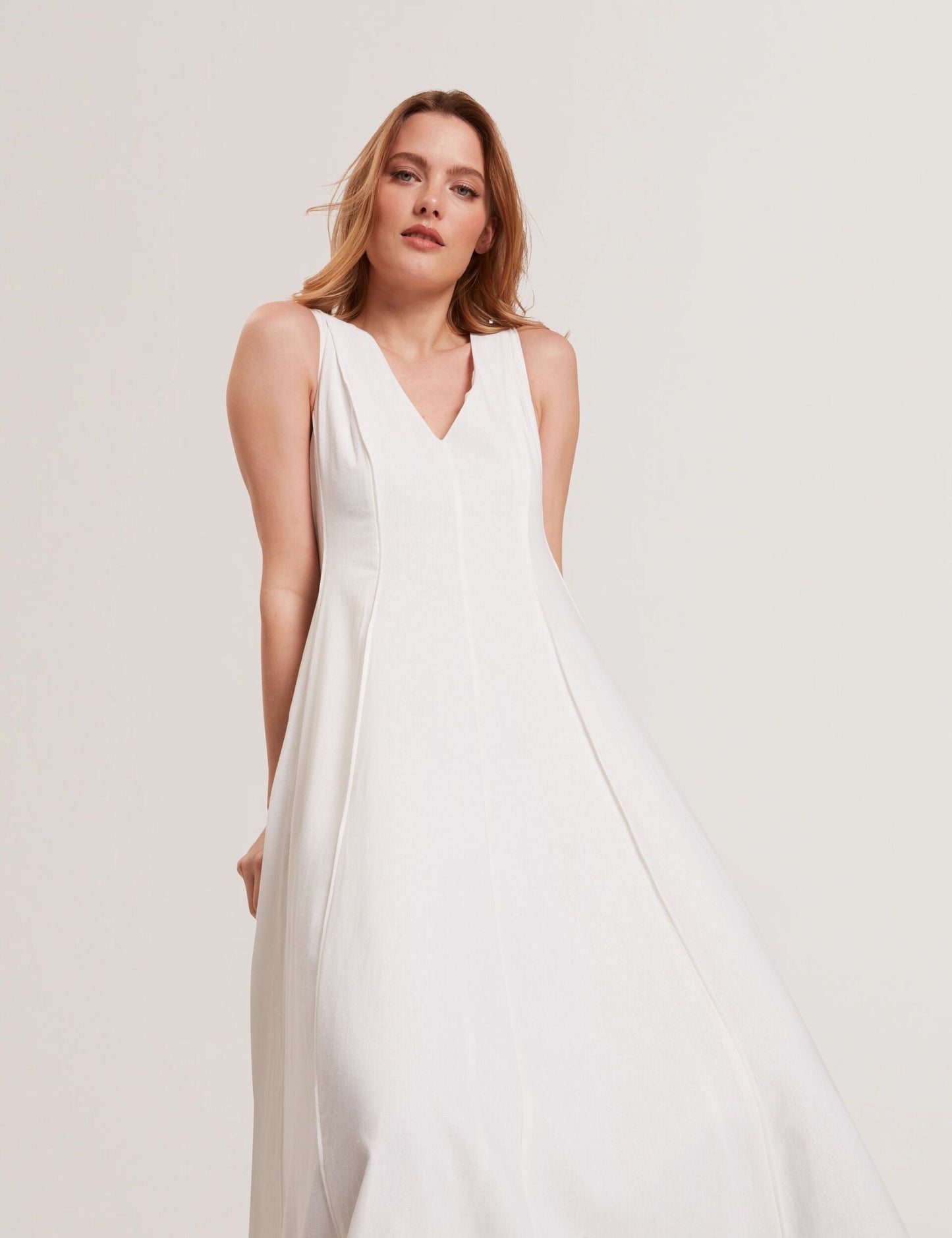 Ted Baker SLEEVELESS V-NECK PLEATED MAXI DRESS - White WHITE