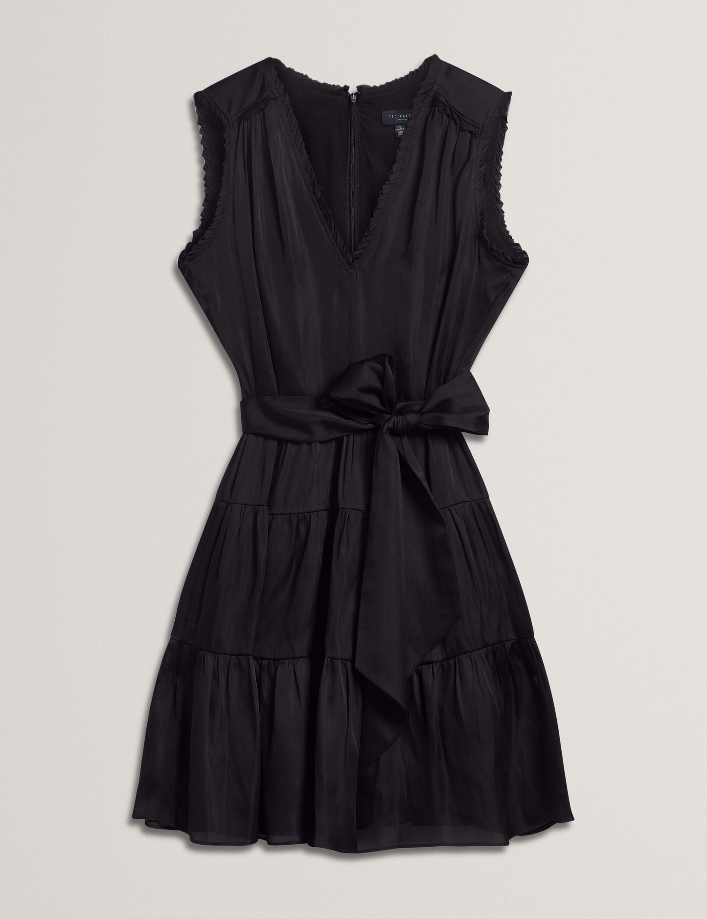Ted Baker OTIANA - Sleeveless Tie Waist Tiered Mini Dress BLACK