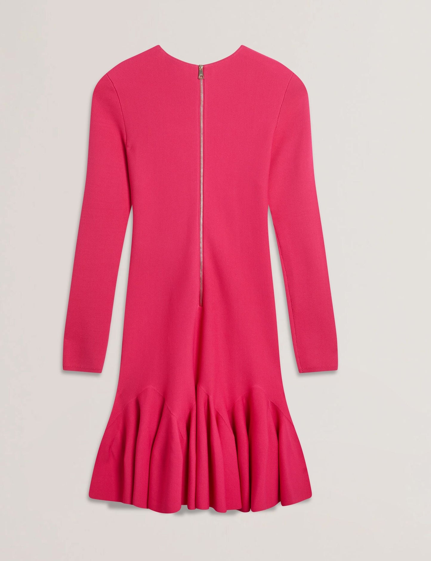 Ted Baker LOISSS - Flounce Hem Long Sleeve Knitted Mini Dress FUCHSIA