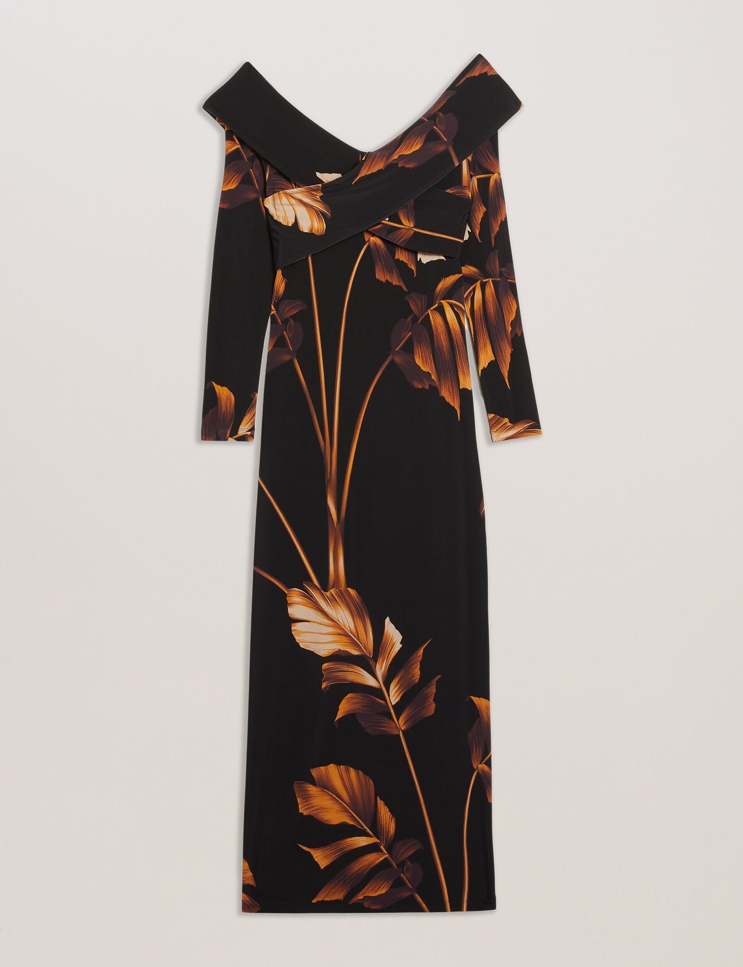 Ted Baker JOSEFEN - Printed Bardot Long Sleeve Midi Dress BLACK