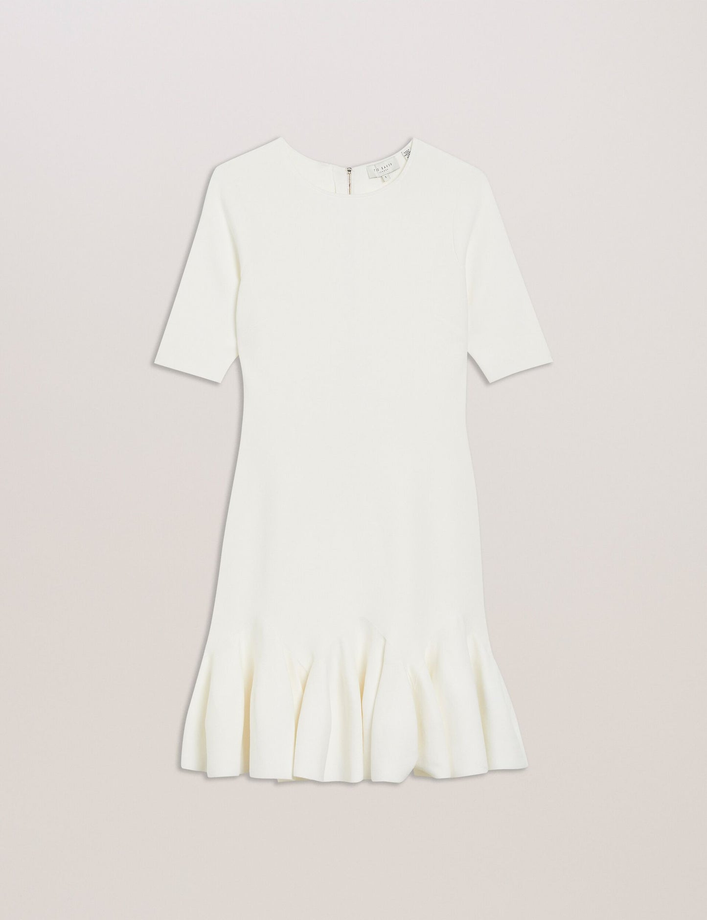 Ted Baker ALZANN - Pleated Hem Knitted Bodycon Mini Dress IVORY