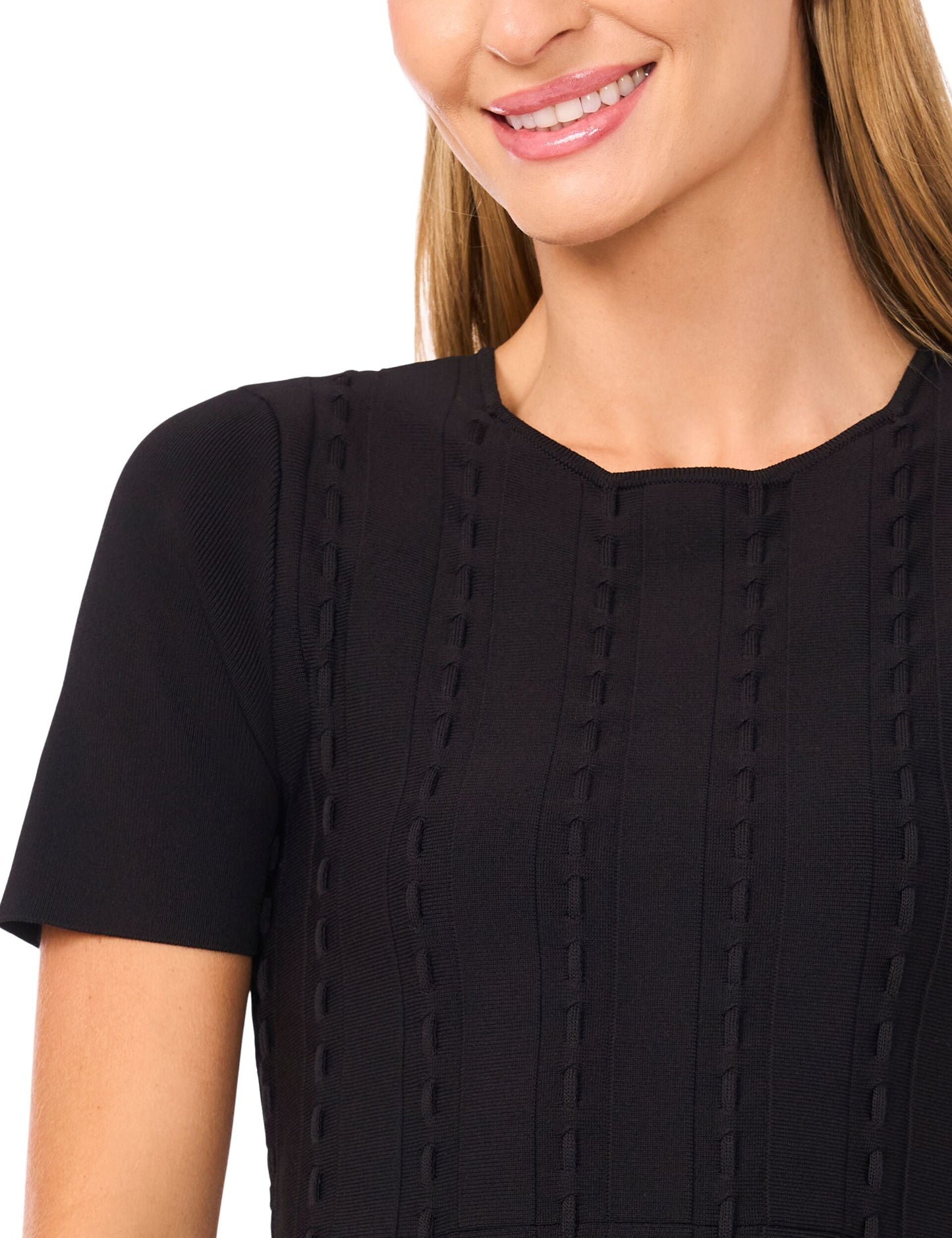 Ted Baker ELLA - Short Sleeve Ribbon Stitch Mini Dress BLACK