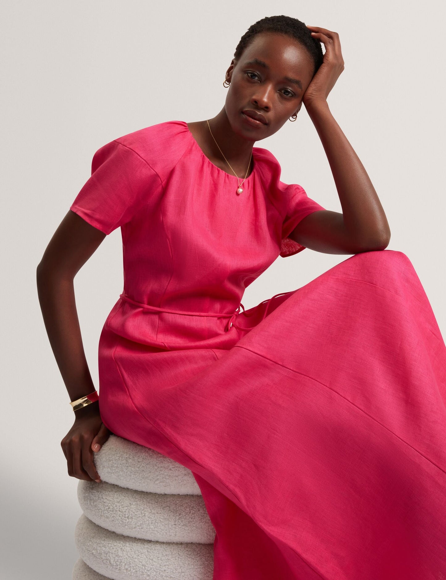 Ted Baker ALLISON Linen Raglan Sleeve Maxi Dress FUCHSIA