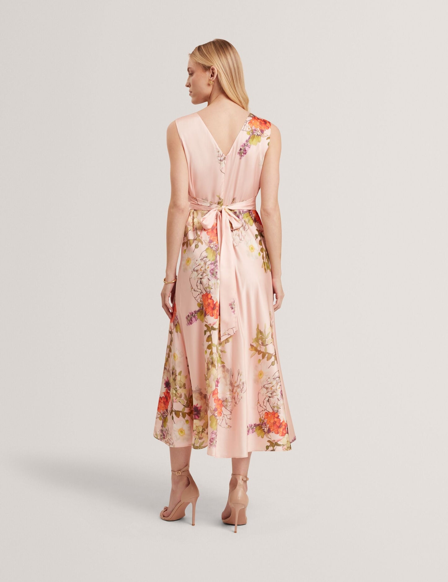 Ted Baker ALINA Floral Satin Low Cut Maxi Dress PALE PINK